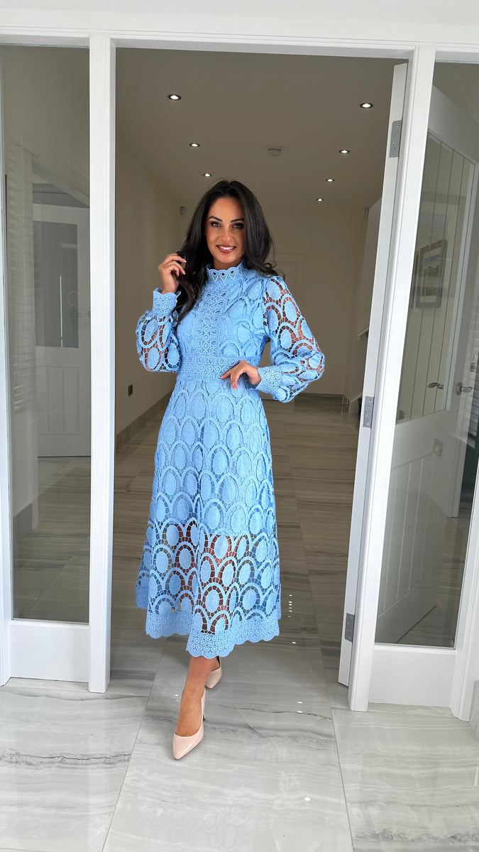 Light Blue Long Sleeve Lace Dress – Kirsty's Kloset