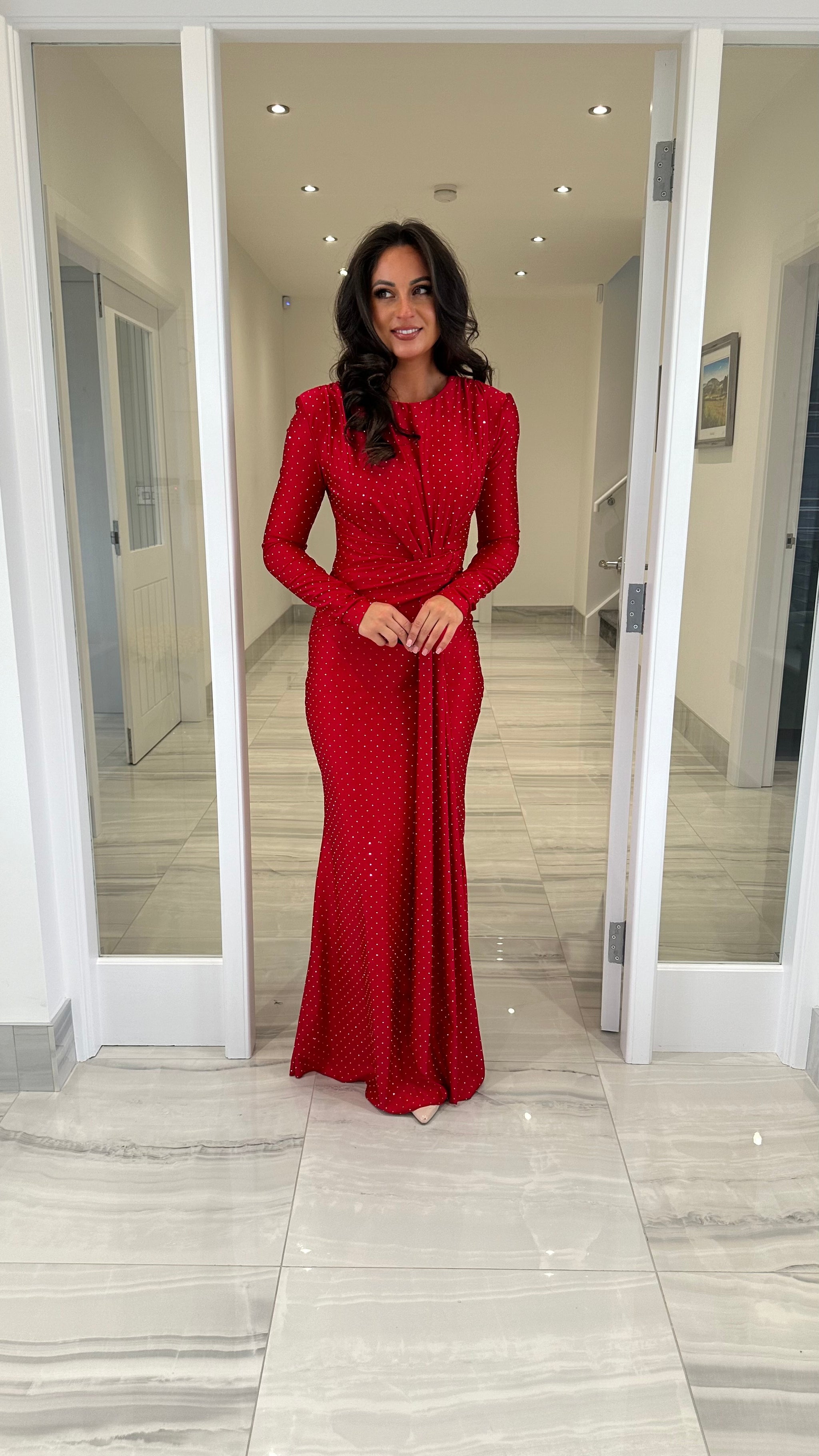 red rhinestone dress long sleeve Red Maxi Long Sleeve Rhinestone Dress – Kirsty's Kloset