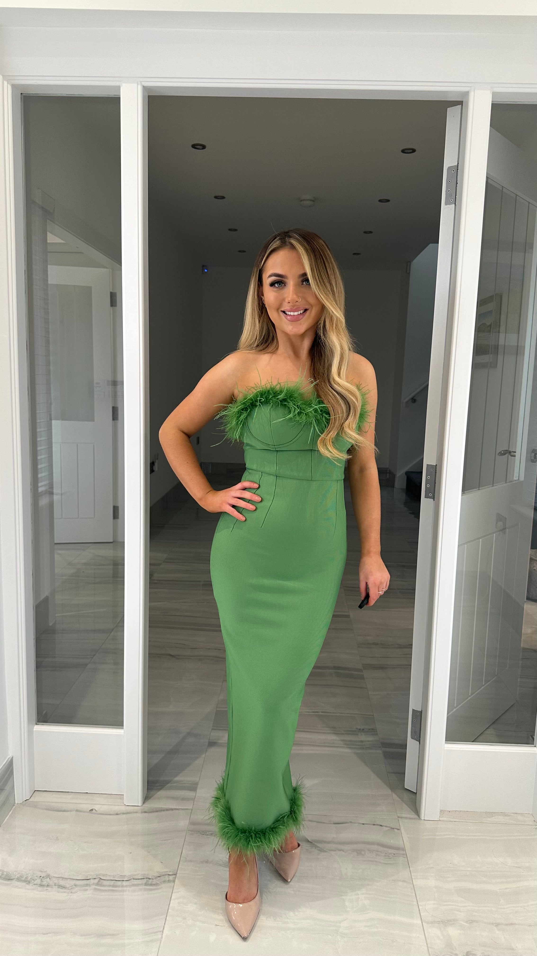 Green Feather Detail Bandage Midi Dress Kirsty's Kloset Green Feather Detail Bandage Midi Dress Kirsty's Kloset
