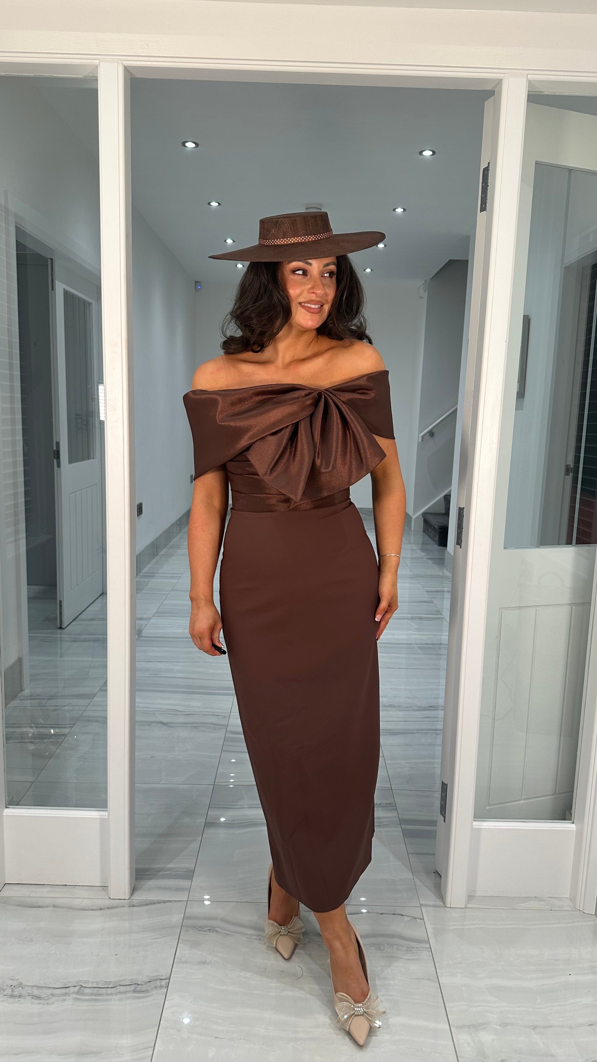 brown dress with bows Tarna