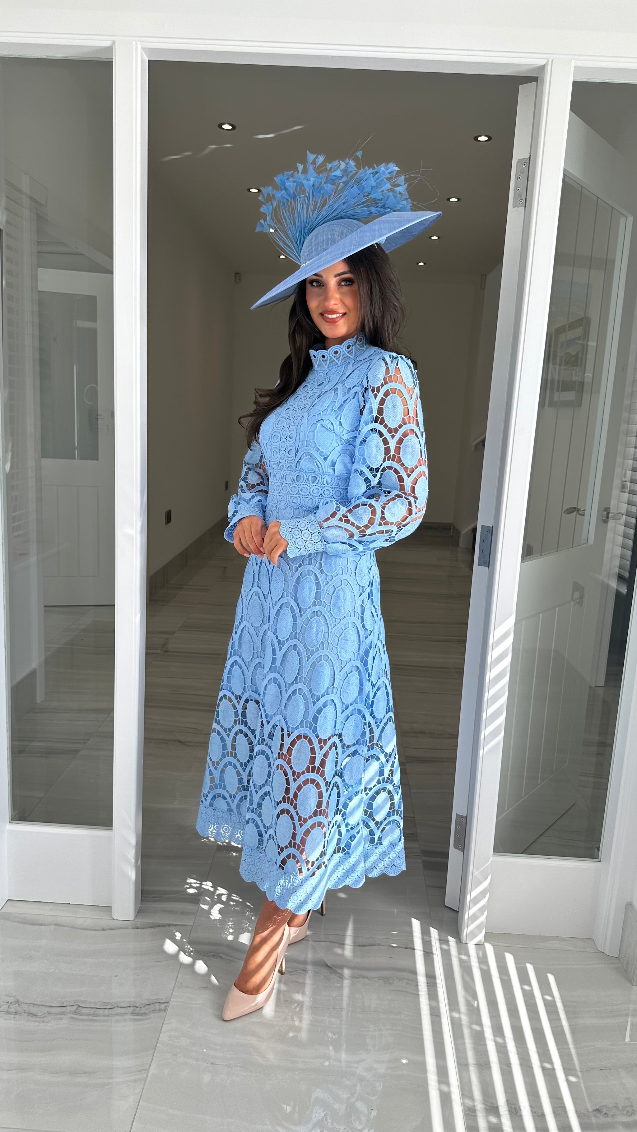 Light Blue Long Sleeve Lace Dress  Kirsty's Kloset