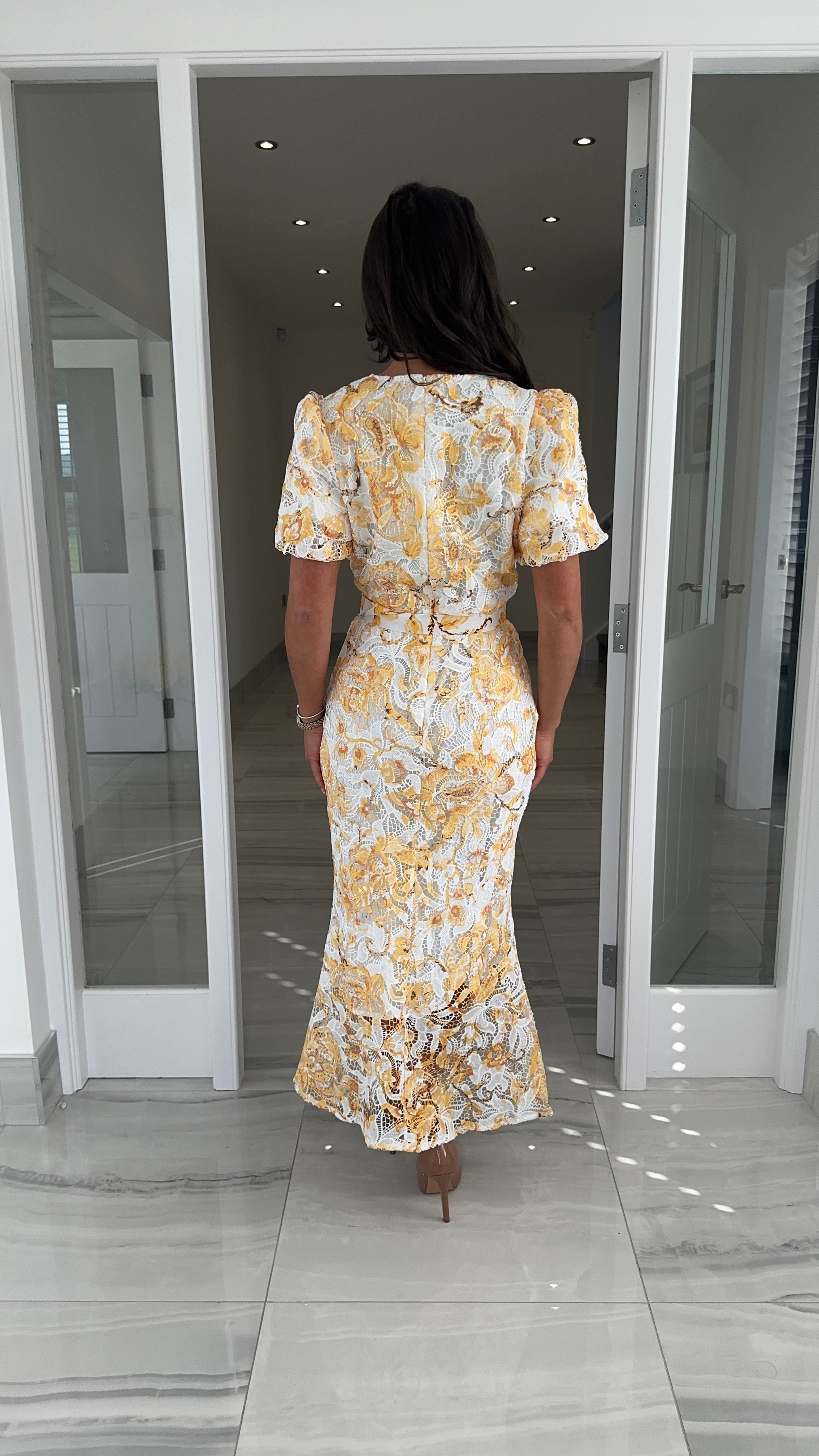 kristie lace trim floral midi dress Francesca's Kristie Lace Trim Floral Midi Dress