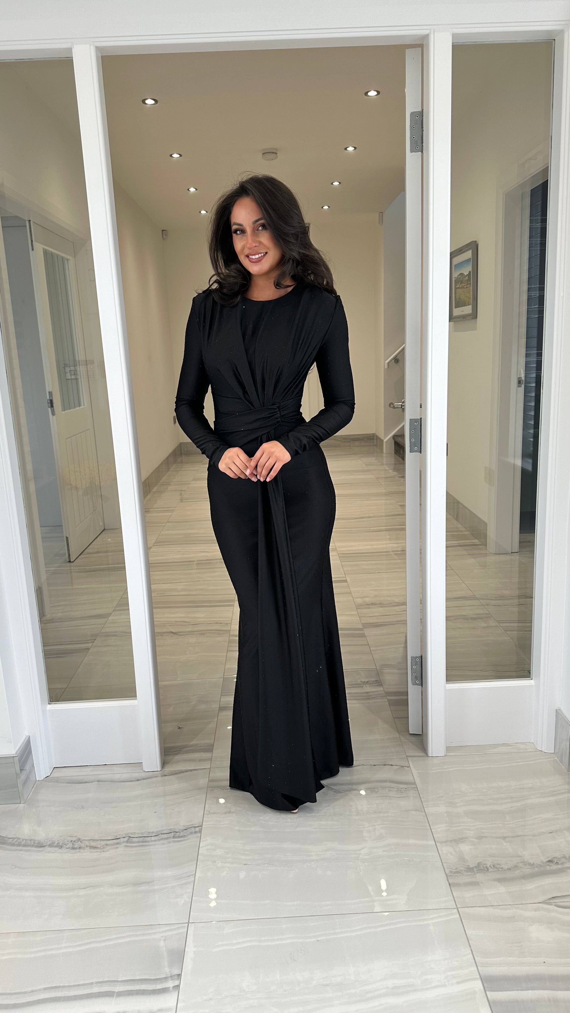 Black Maxi Long Sleeve Rhinestone Dress Kirsty's Kloset Black Maxi Long Sleeve Rhinestone Dress Kirsty's Kloset