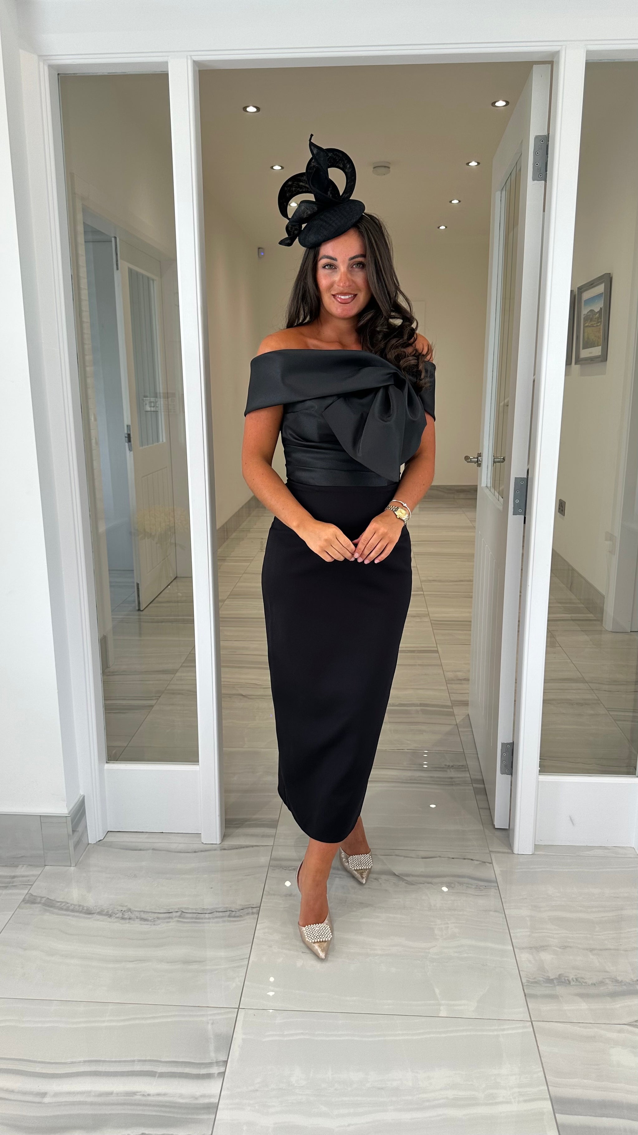 Premium Black Bow Front Midi Dress – Kirsty's Kloset