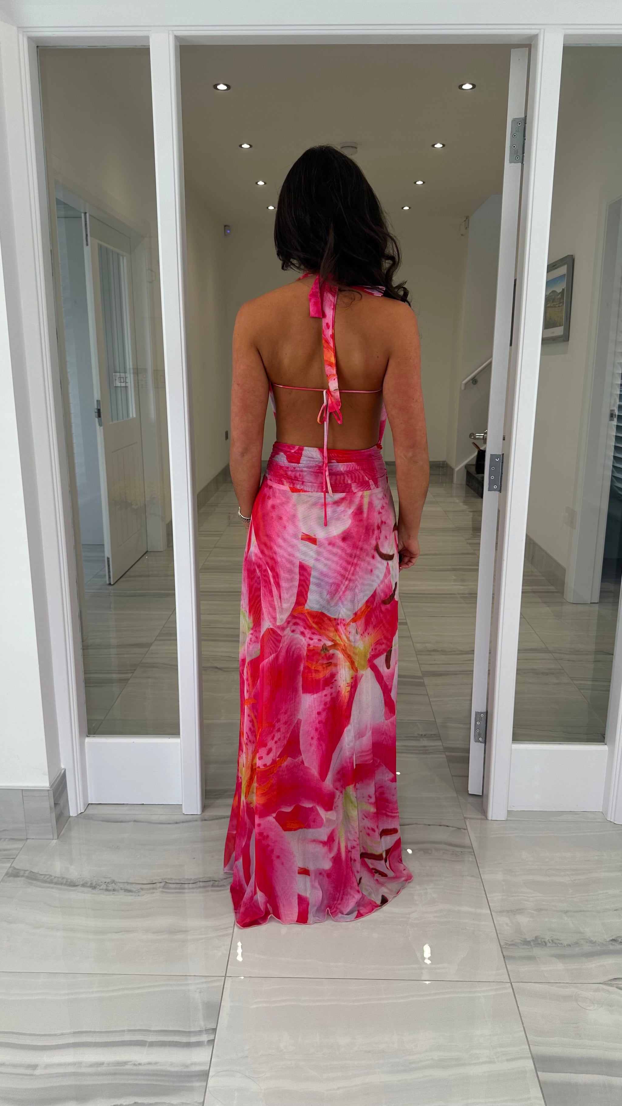 Pink Floral Backless Maxi Dress – Kirsty's Kloset