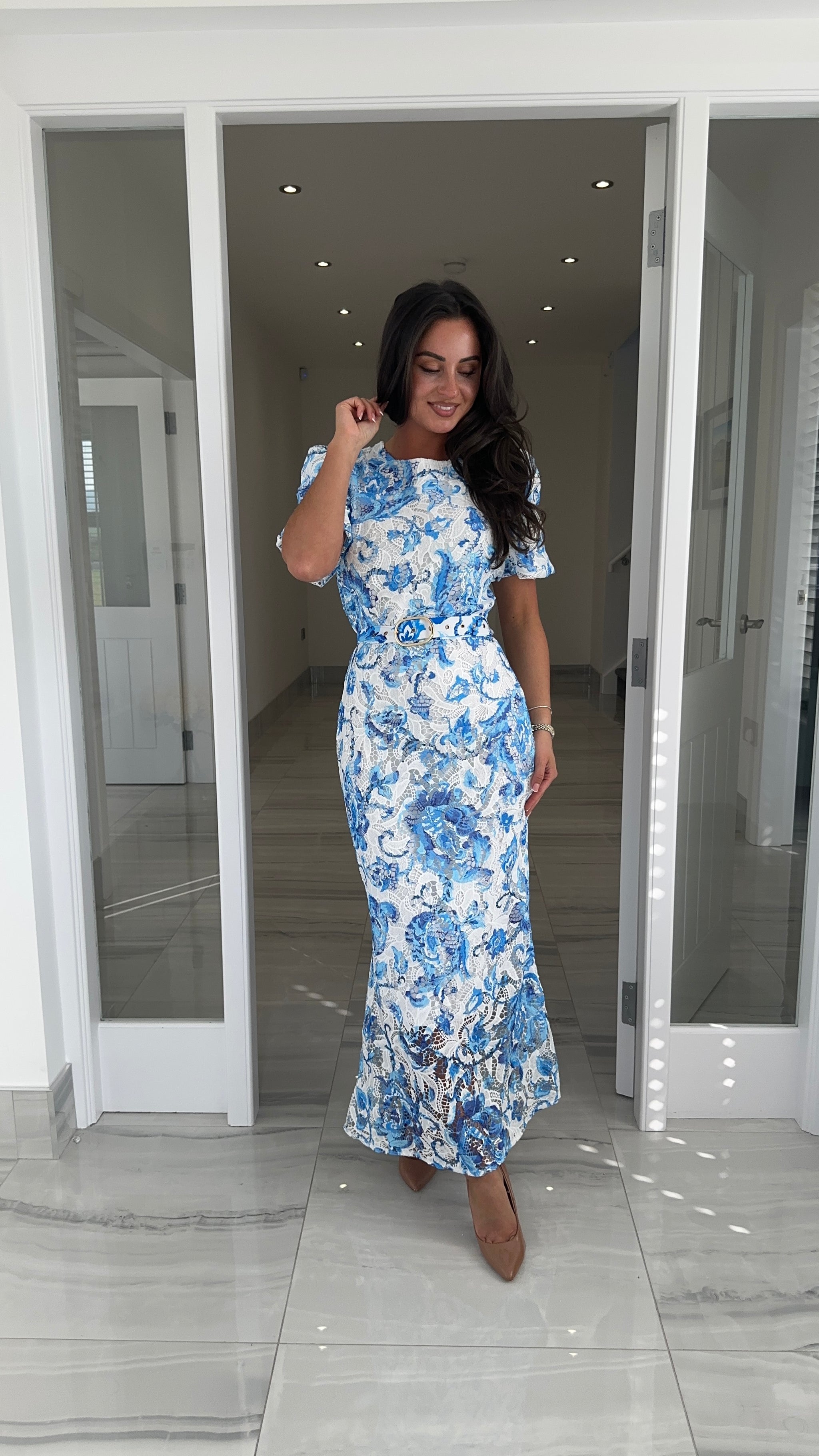 Cobalt Blue Floral Lace Midi Dress – Kirsty's Kloset