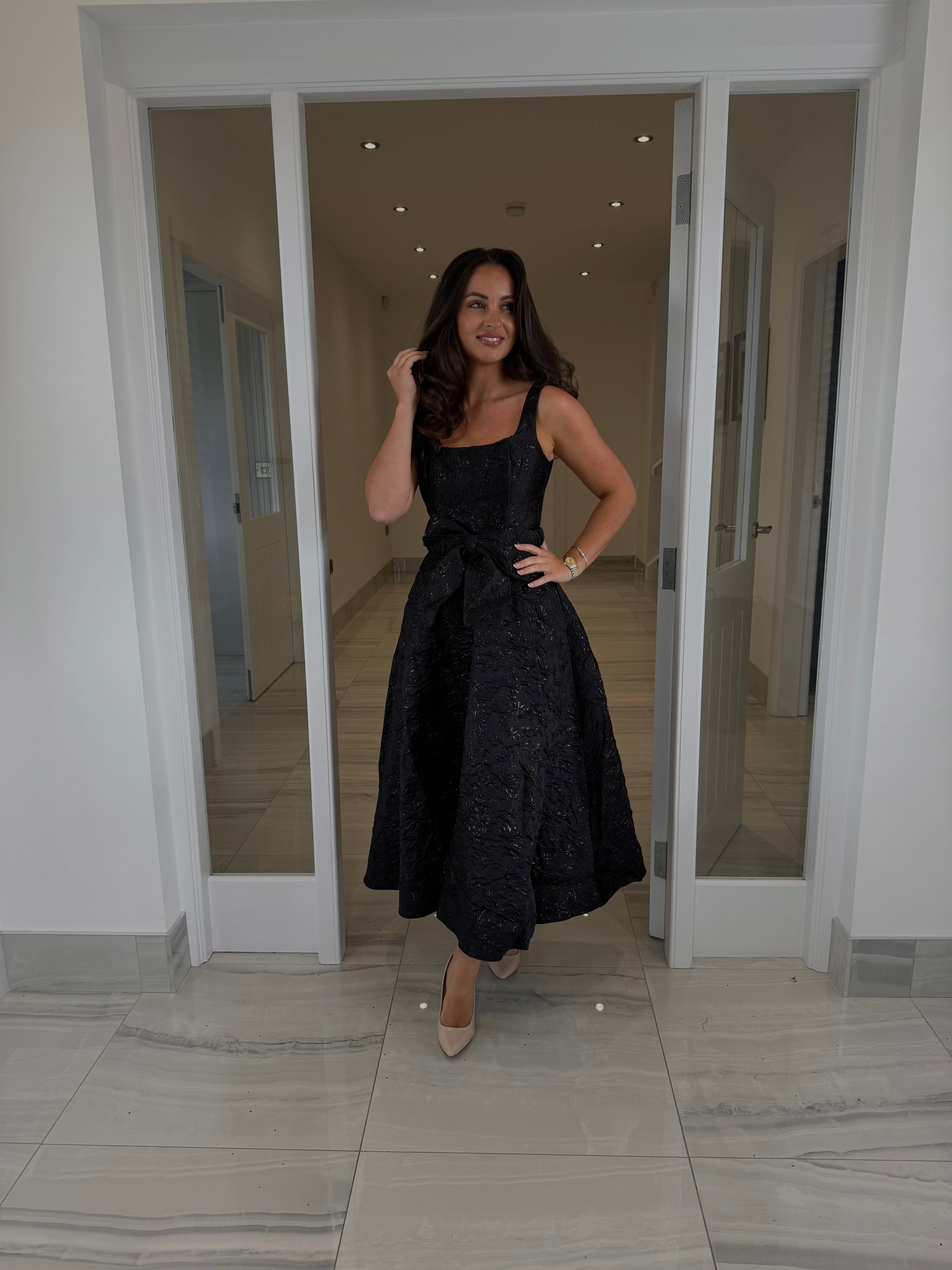 Black Skater Dress with Bow Belt – Kirsty's Kloset