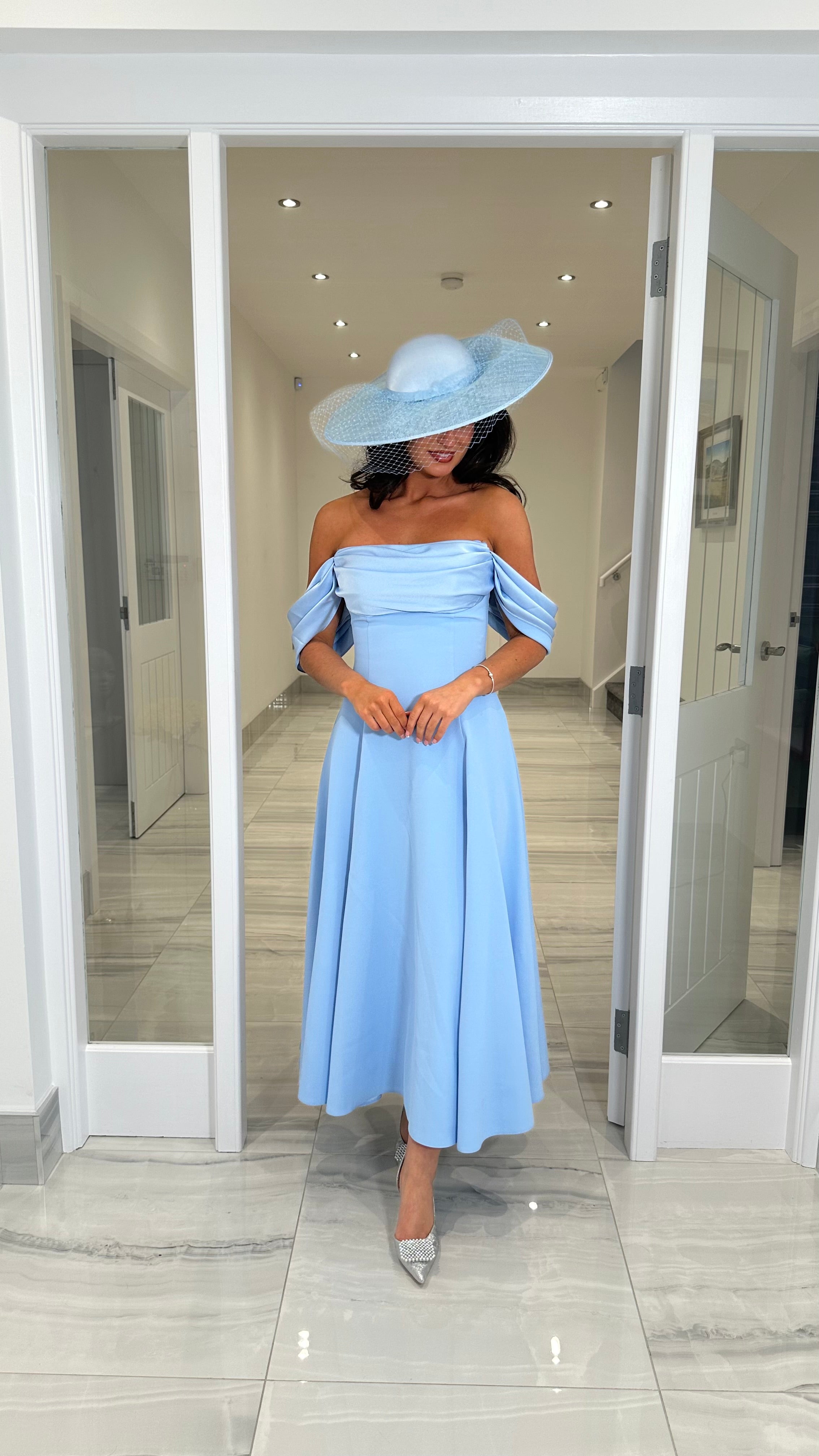 Premium Bardot Blue Skater Dress – Kirsty's Kloset