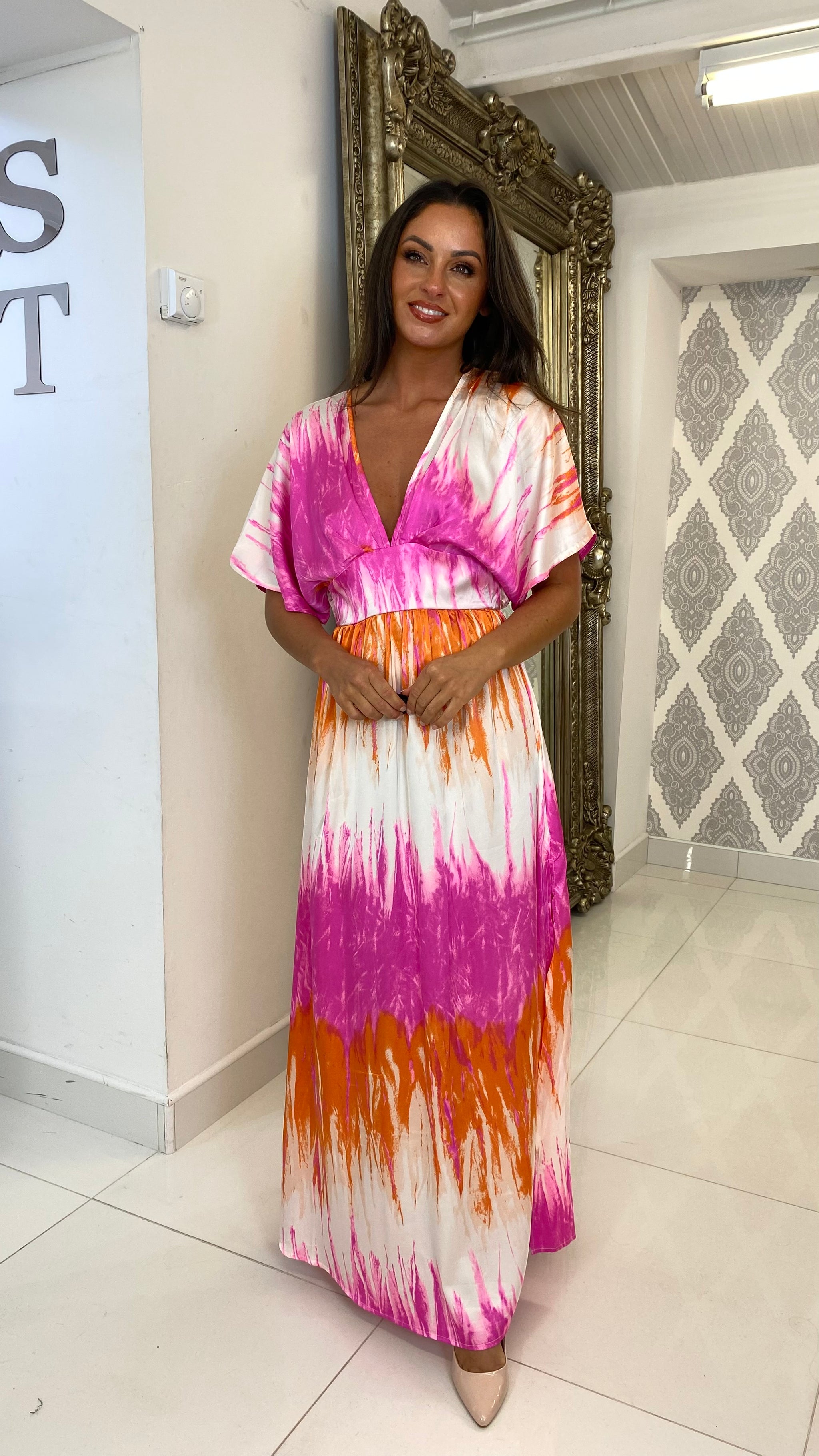 pink orange tie dye dress Pink Orange Yellow Striped Ombr Tie Dye Dress With Pockets - 100% Cotton - Tye Dye Dress - Summer Dress