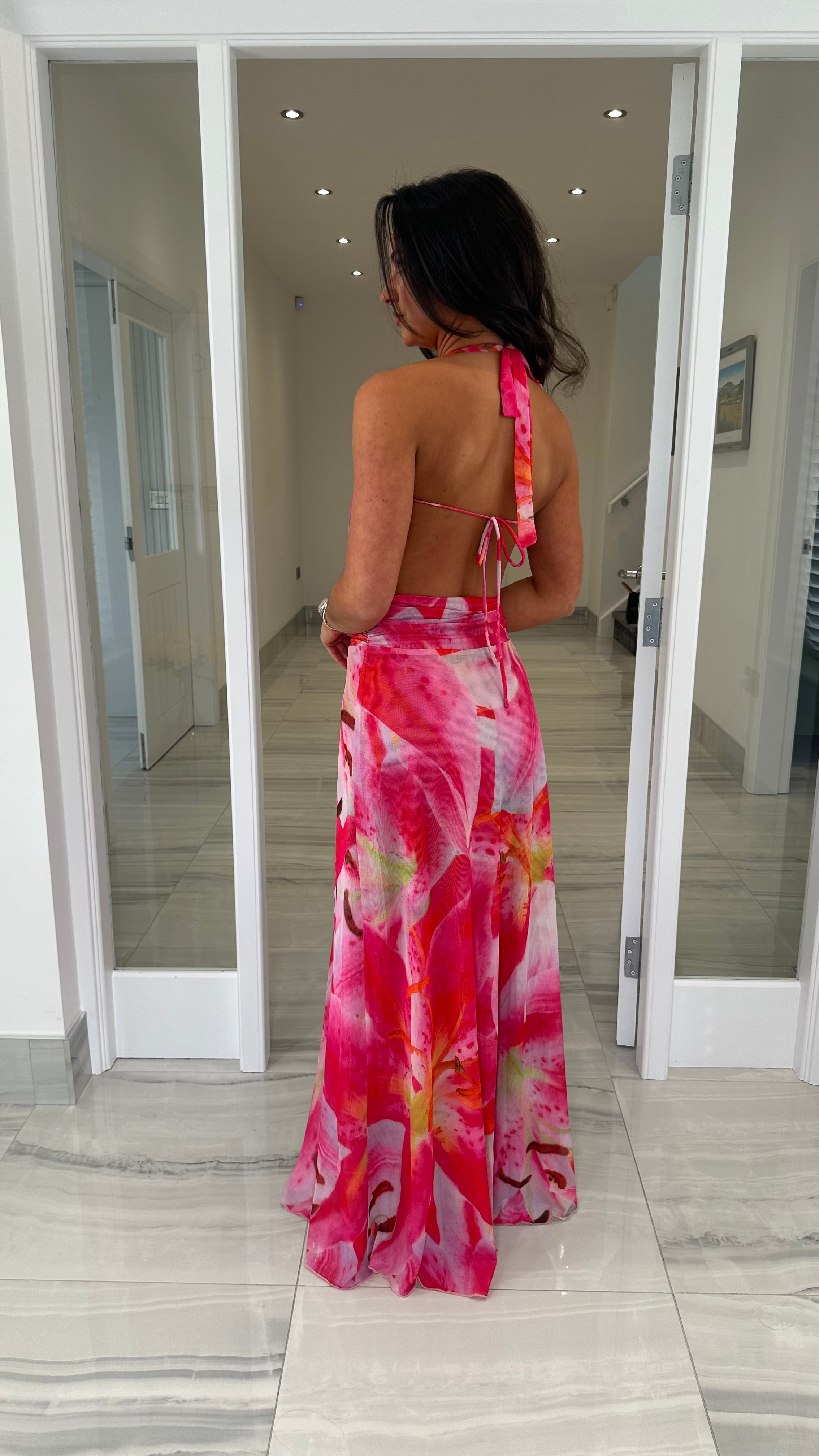backless floral dresses Lucia Mini Dress With Flower Detail | Jaded London The high neckline with a halter design and unique Floral Sequins Lace Backless Short