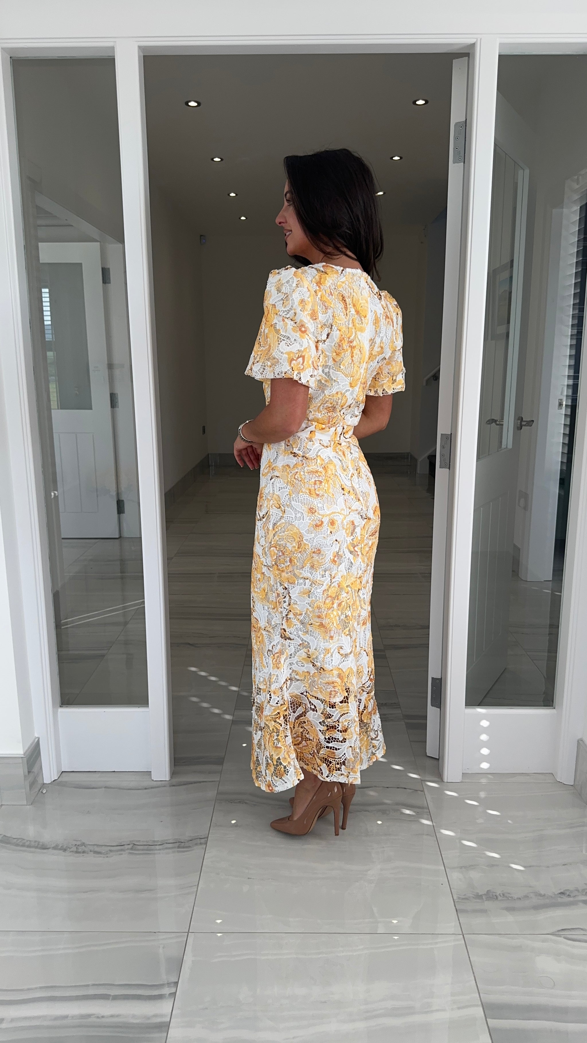 Lemon Floral Lace Midi Dress – Kirsty's Kloset