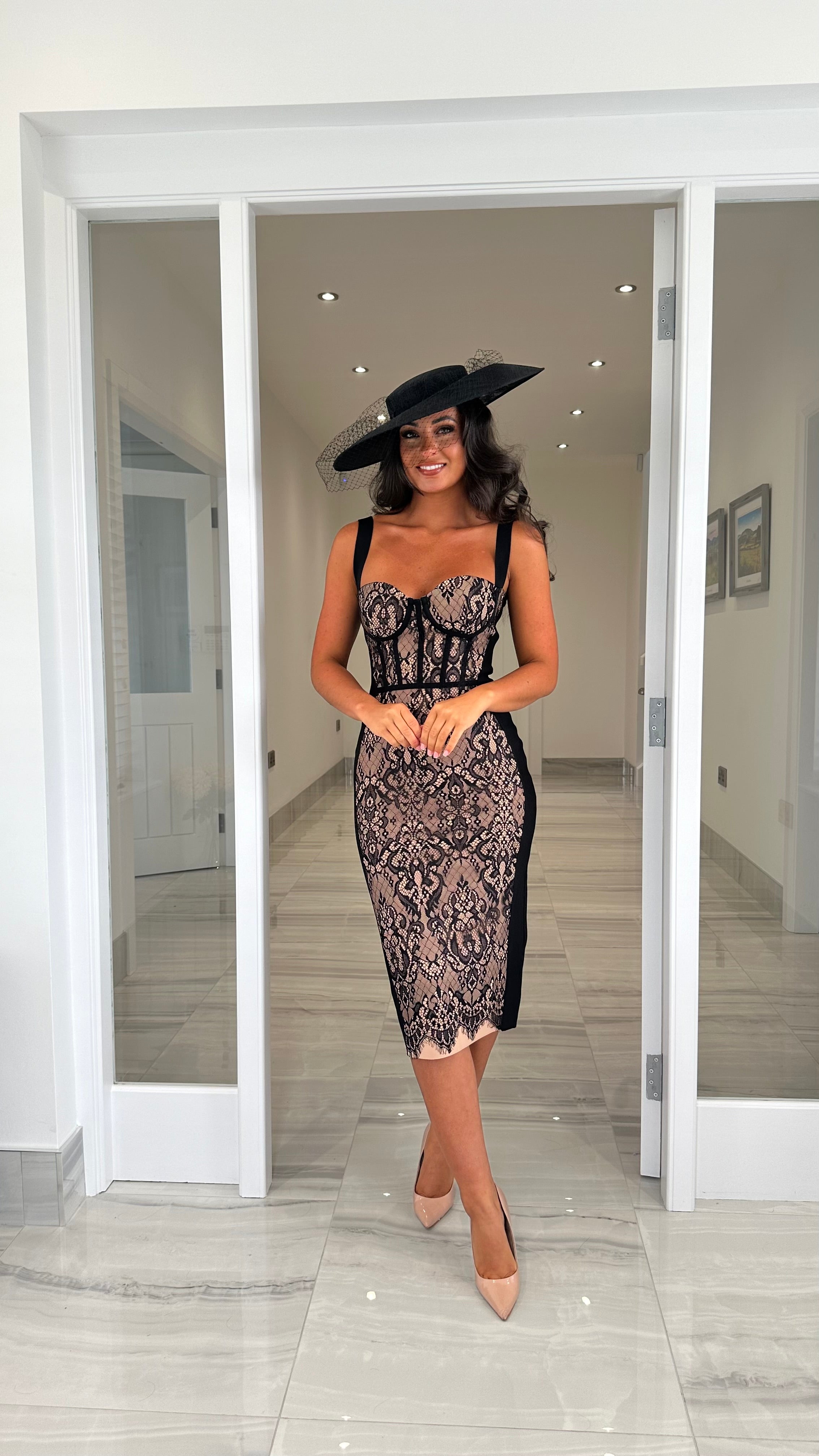 Black/Nude Lace Corset Bandage Dress – Kirsty's Kloset