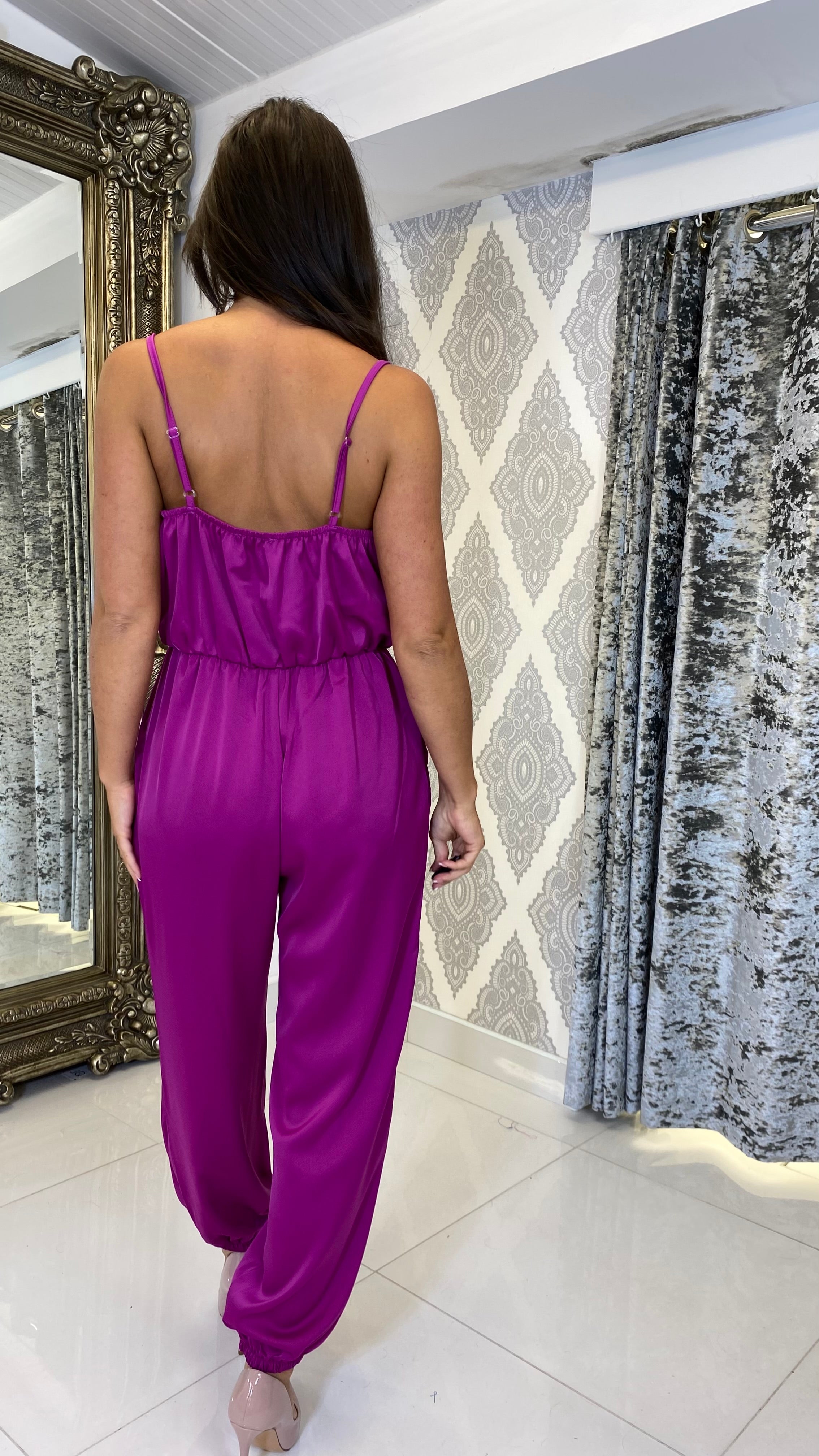 Purple cheap satin jumpsuit