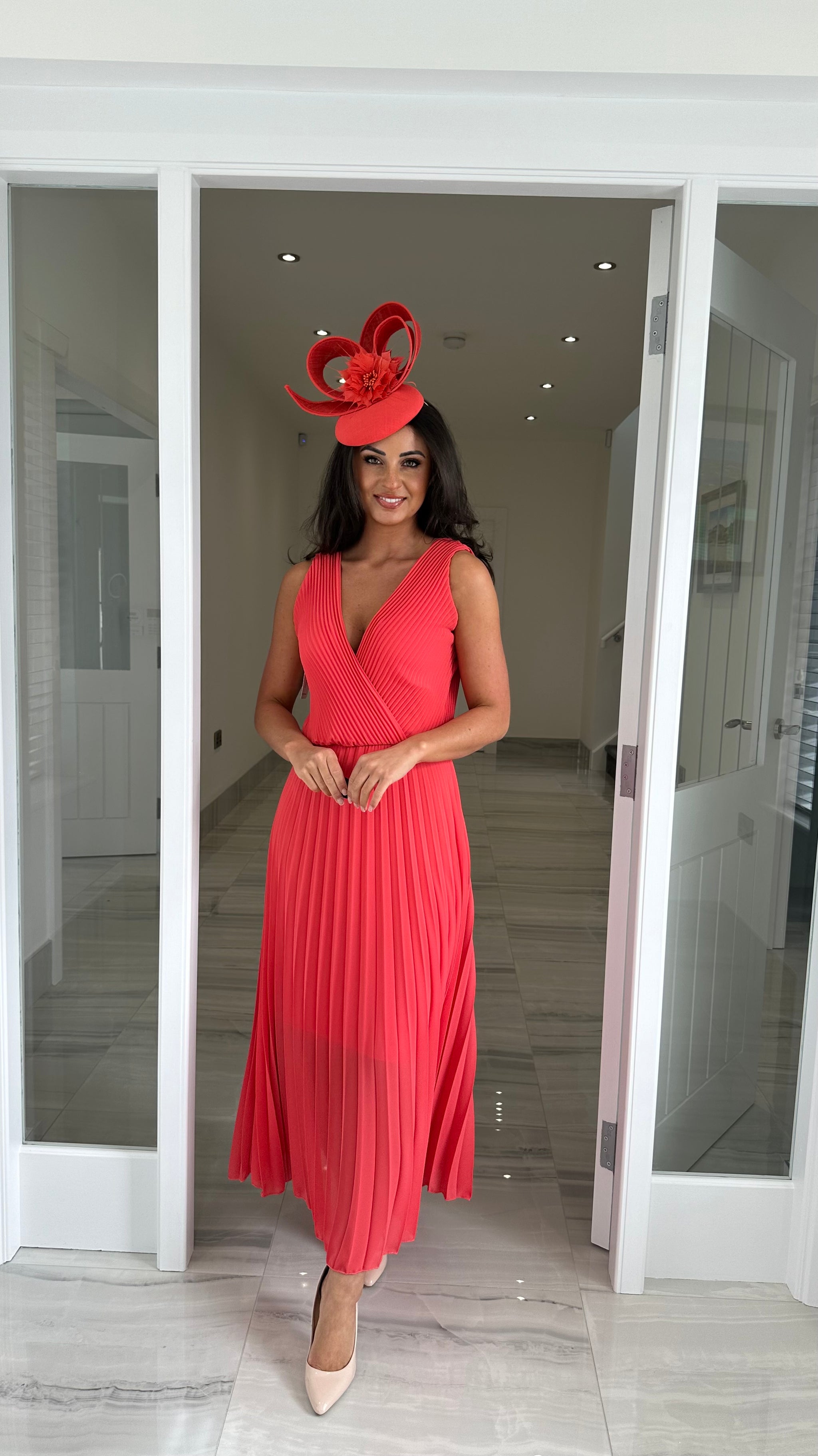 Coral Pleated Midi Dress (Reversible) – Kirsty's Kloset