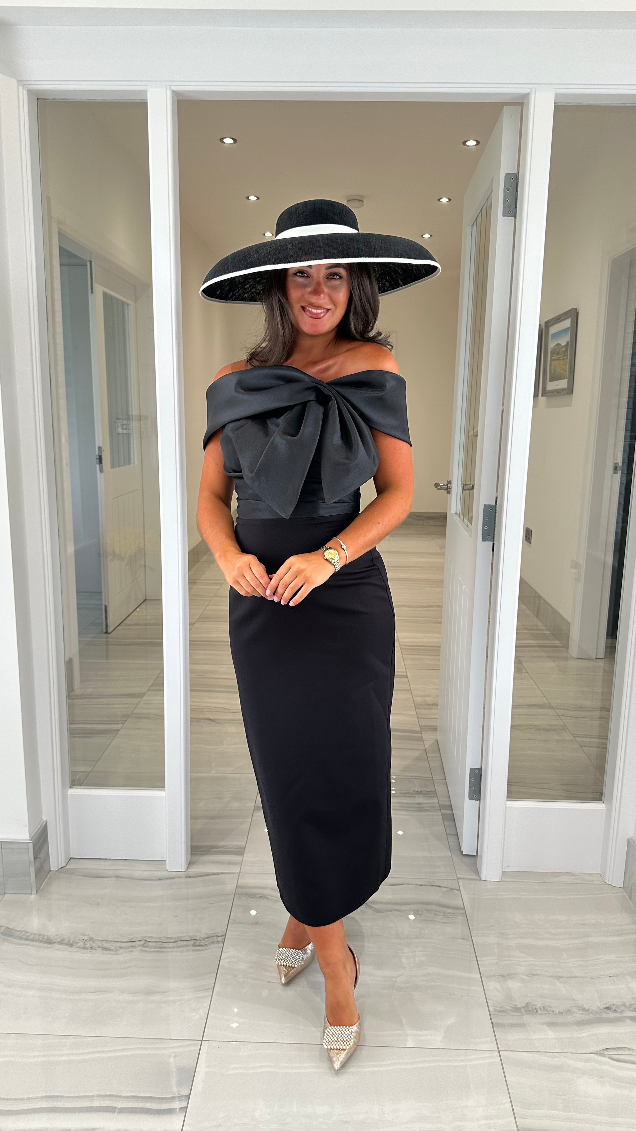 Premium Black Bow Front Midi Dress – Kirsty's Kloset