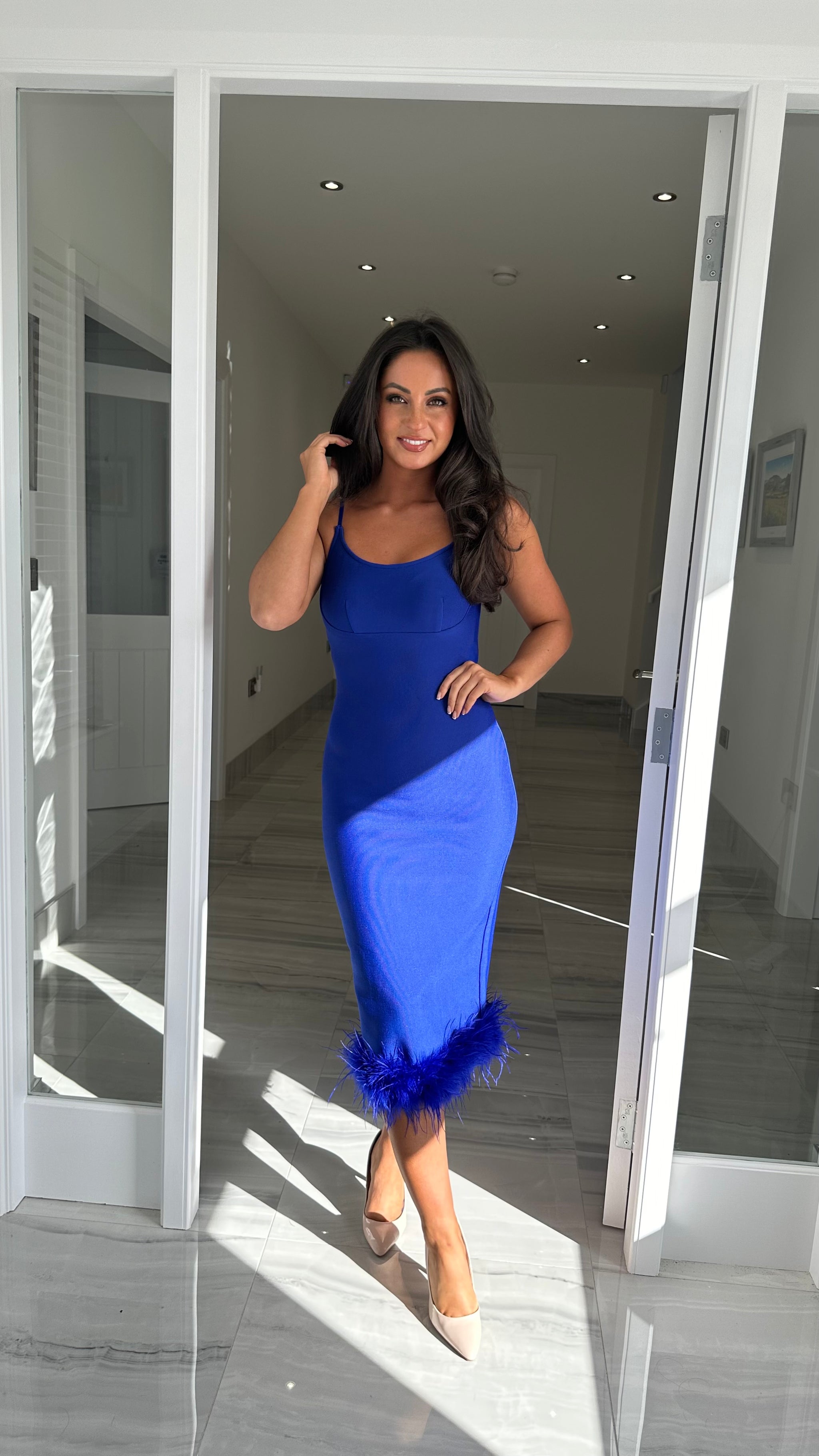 Cobalt Blue Feather Hem Bandage Dress – Kirsty's Kloset