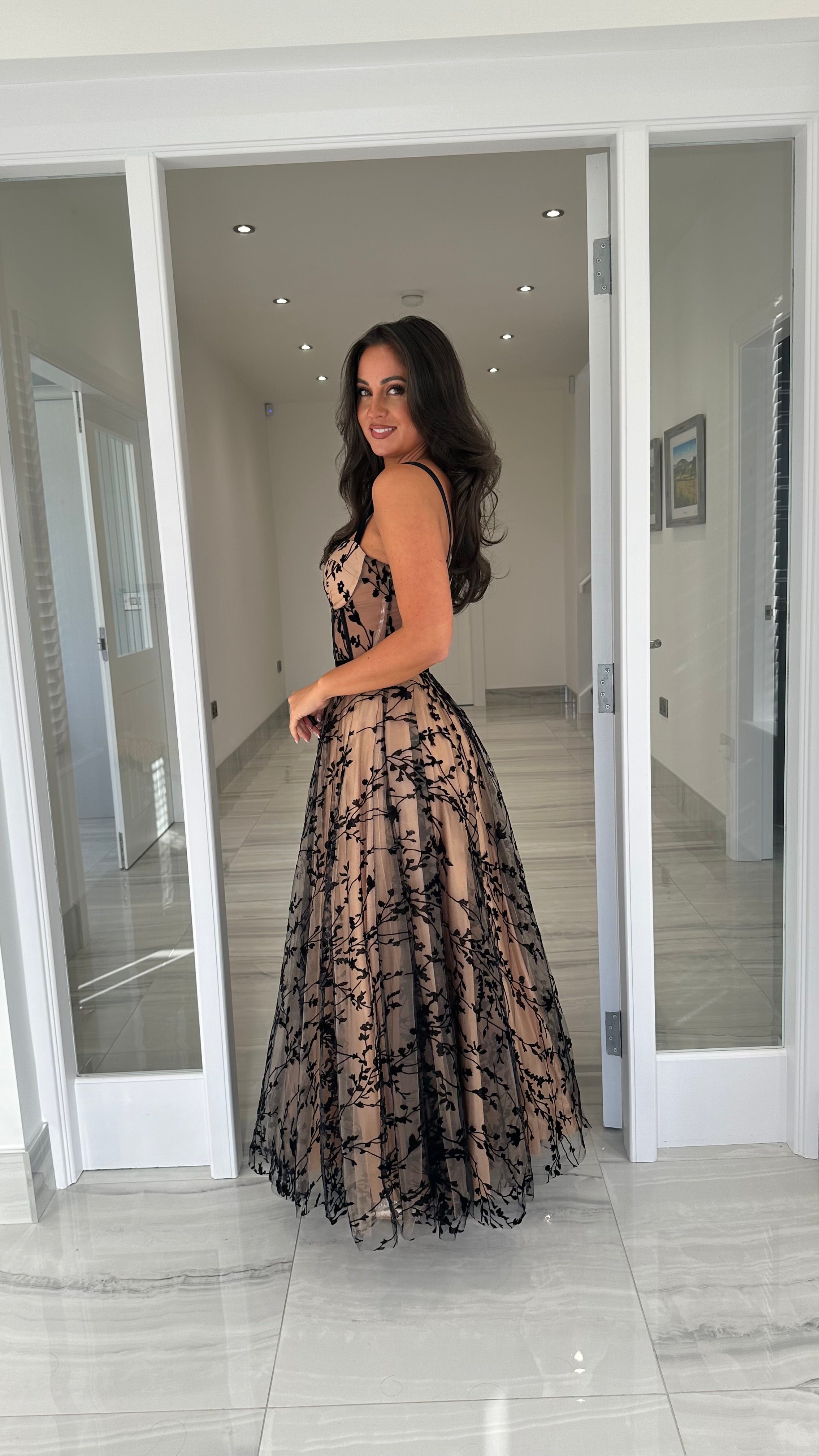 black and beige lace dress Premium Black & Nude Lace Detail Skater Dress – Kirsty's Kloset