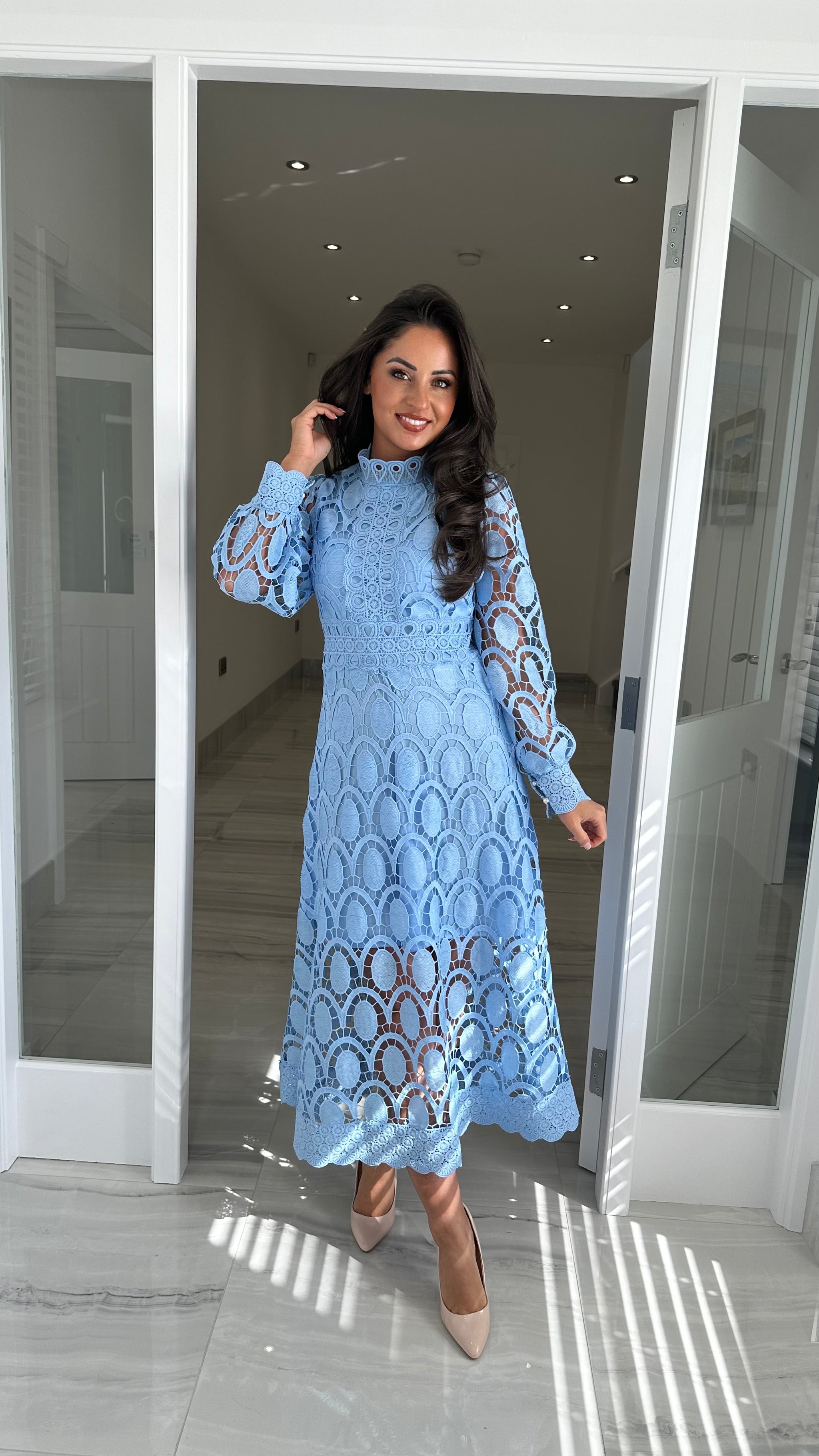 Light Blue Long Sleeve Lace Dress – Kirsty's Kloset
