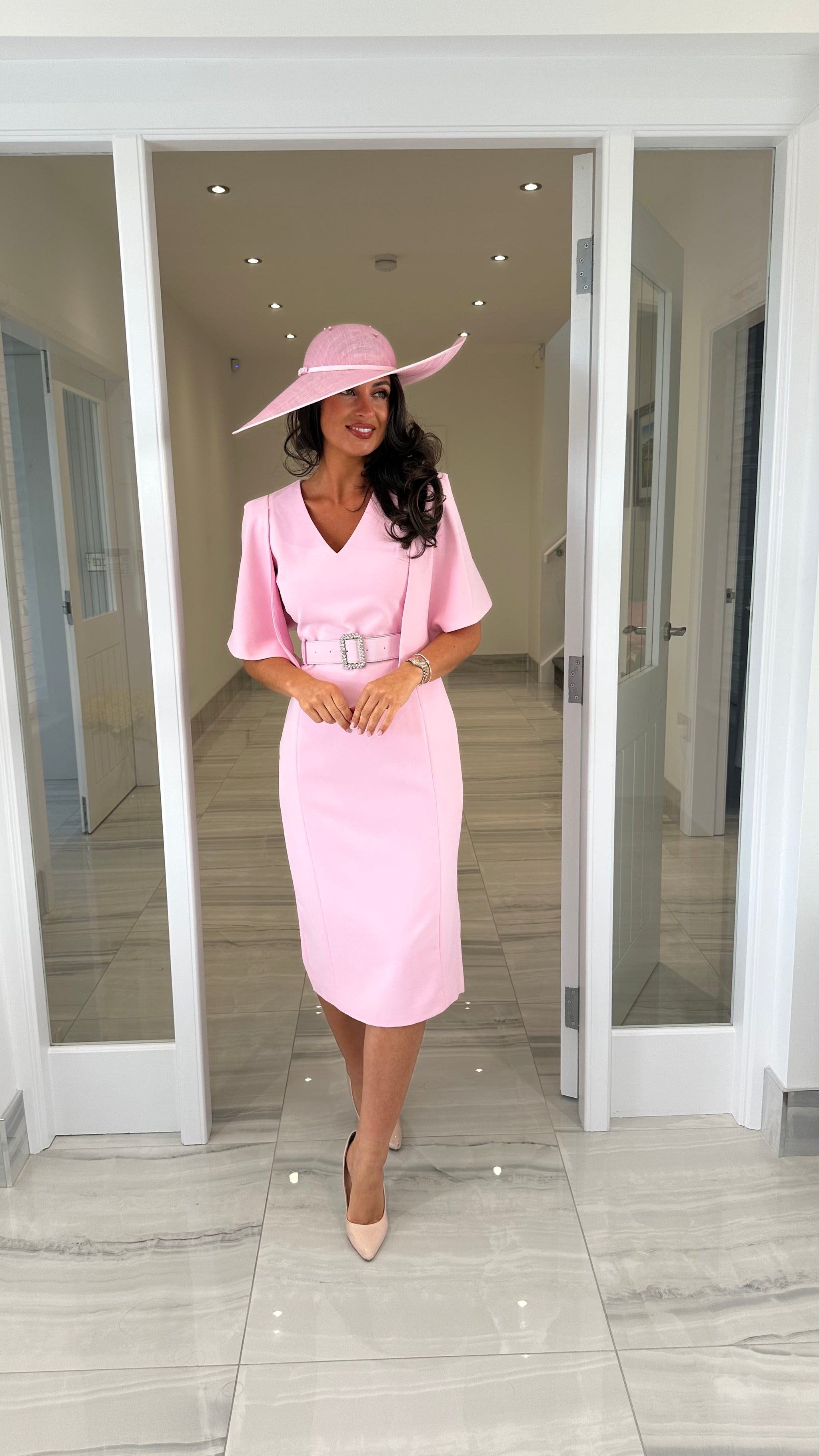 Soft Pink Belted Cape Dress – Kirsty's Kloset