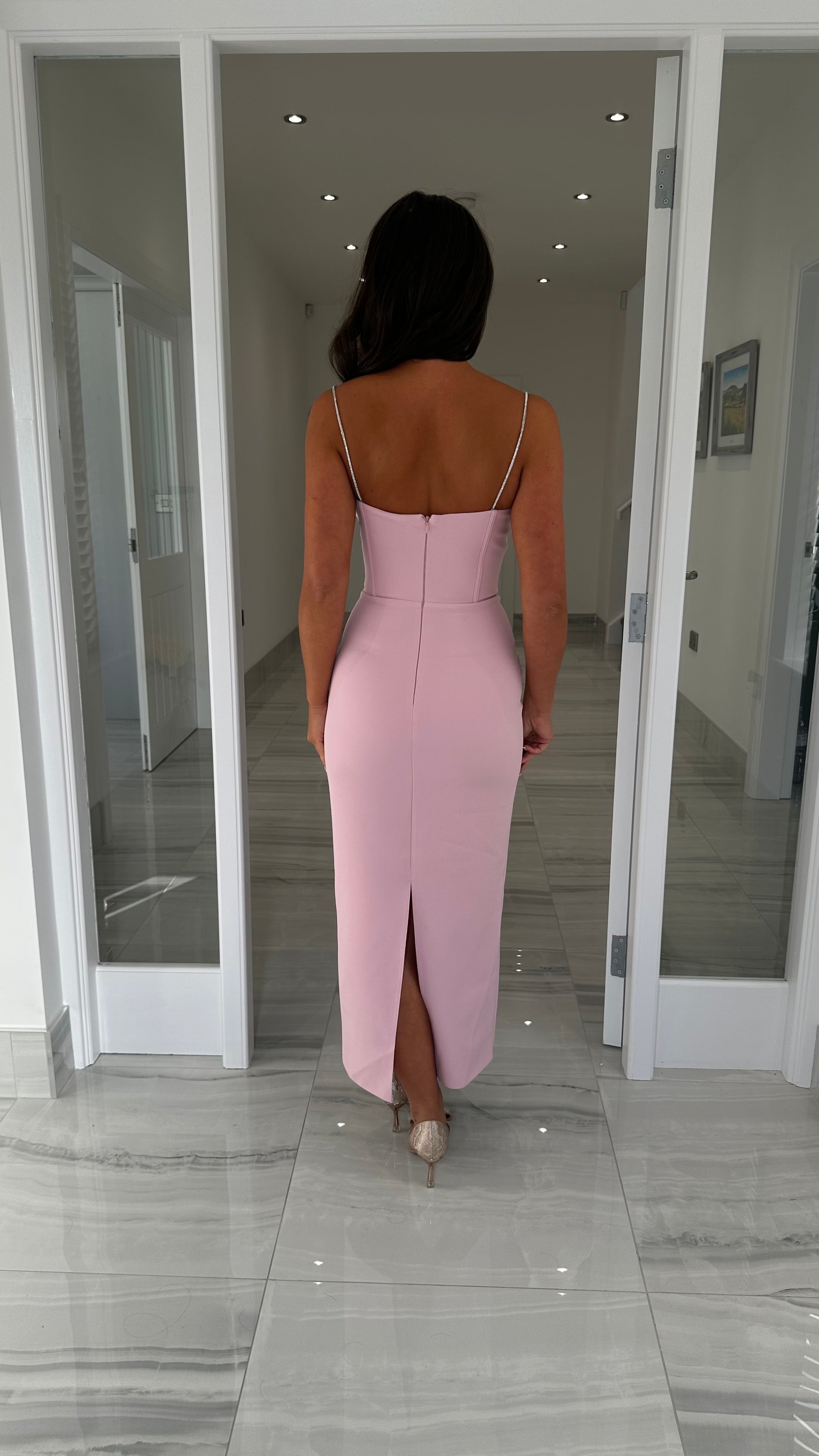 Premium Pink Corset Diamonte Straps Midi Dress – Kirsty's Kloset
