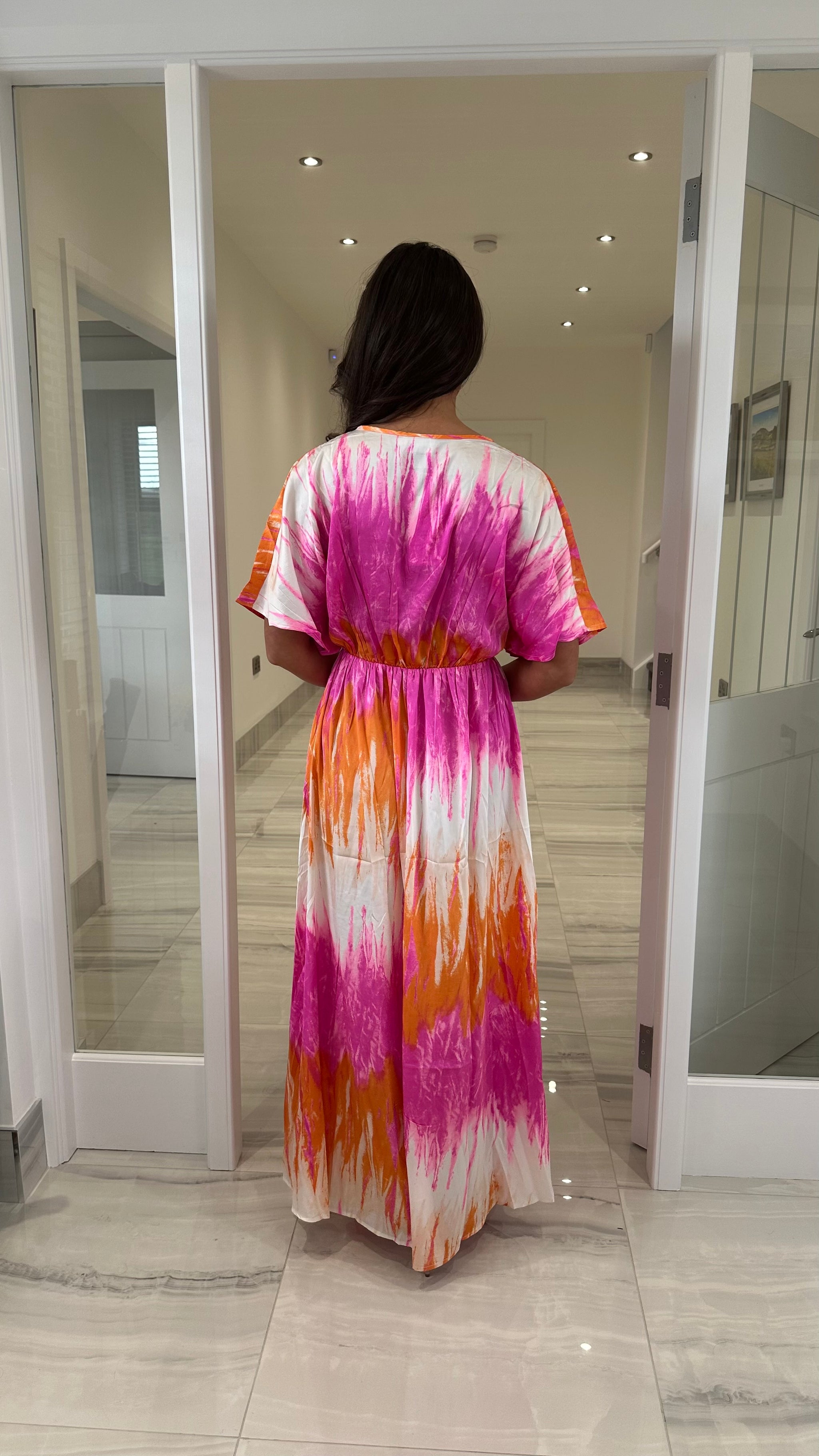 pink tie dye dress Pink/Orange Tie-Dye Print Maxi Dress – Kirsty's Kloset