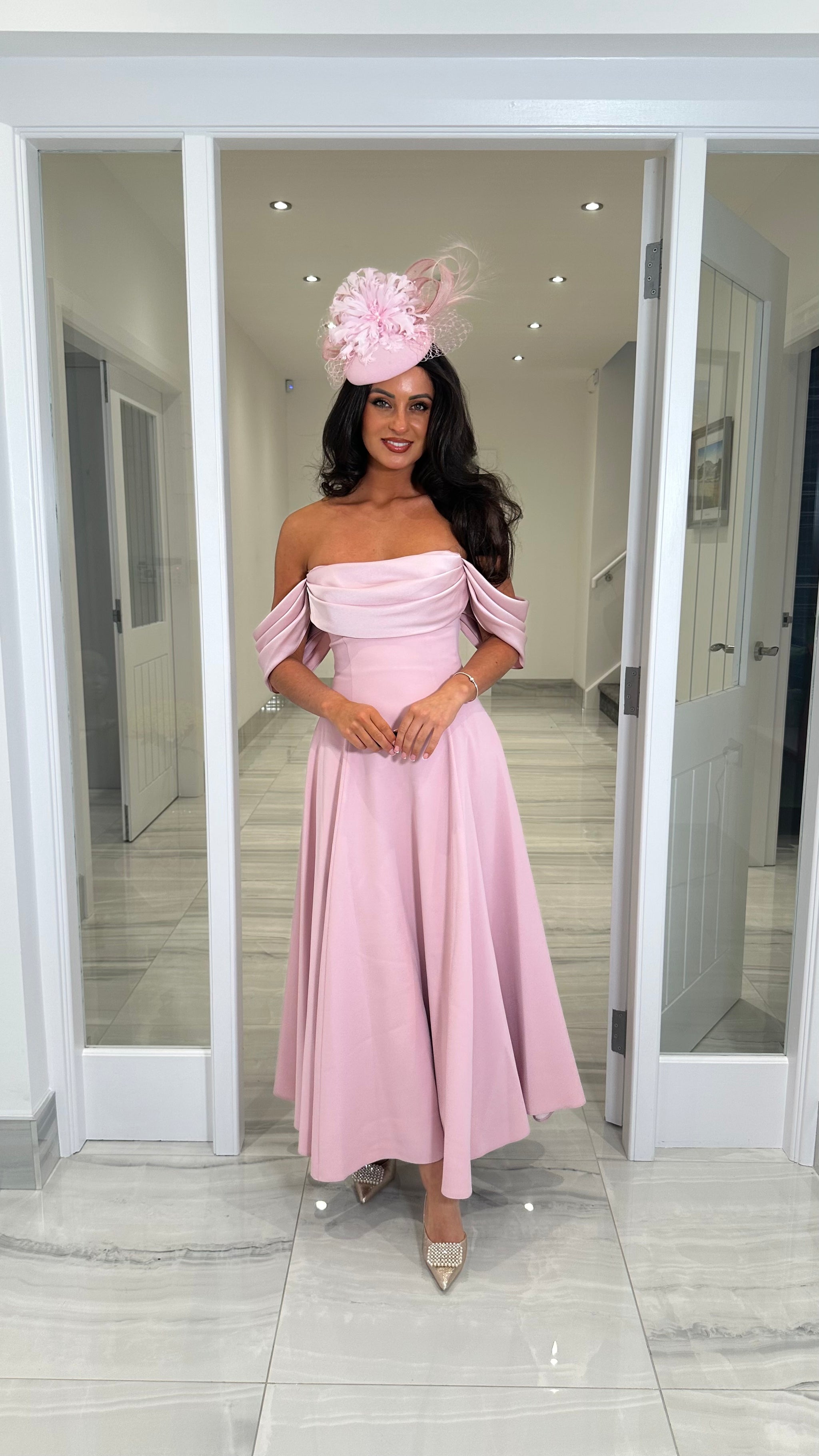 Bardot Skater Dress Pink Hot Pink Bardot Style Midi Dress – AX Paris