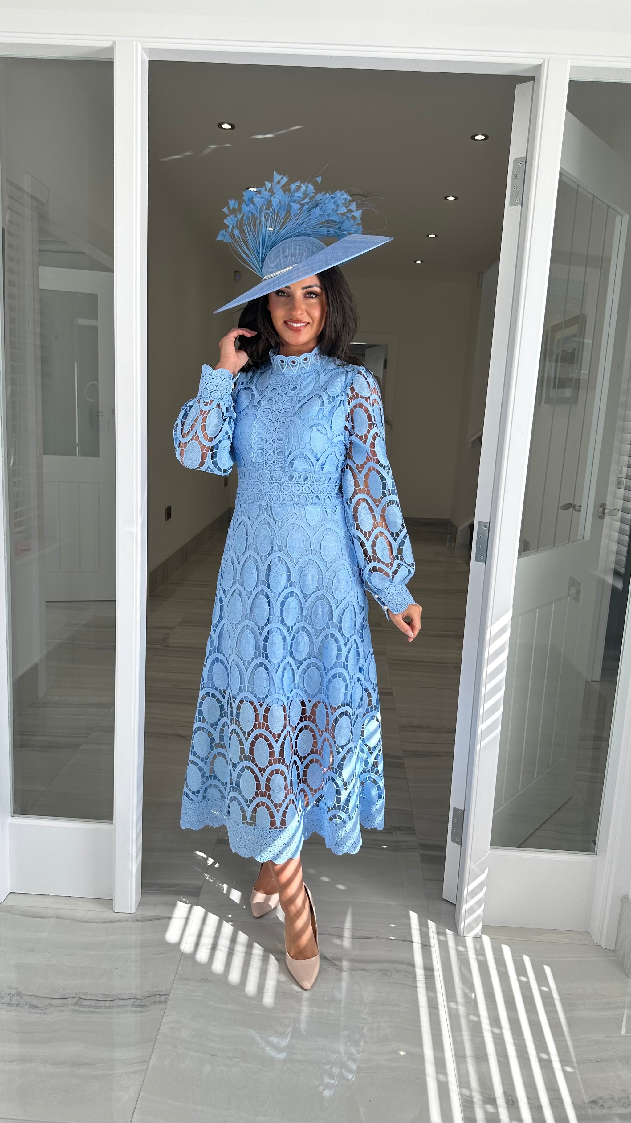 Light Blue Long Sleeve Lace Dress – Kirsty's Kloset
