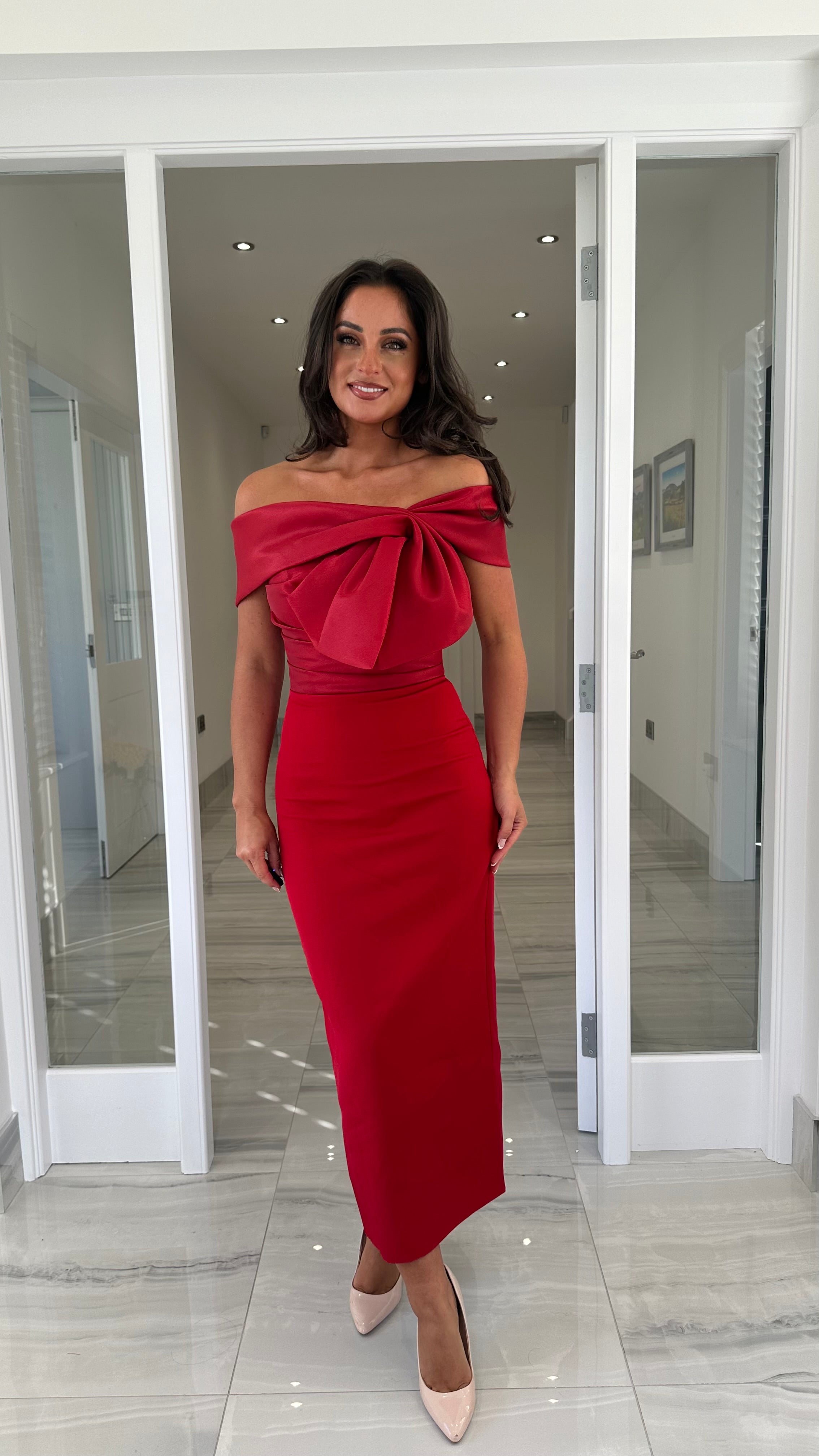 red bow front dress Betina Bow Front Maxi Dress