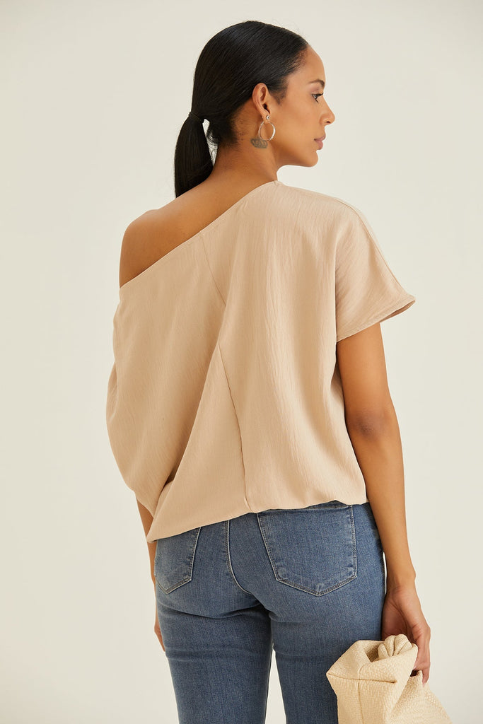 Off Shoulder Oversize Top in Beige - jqwholesale.com