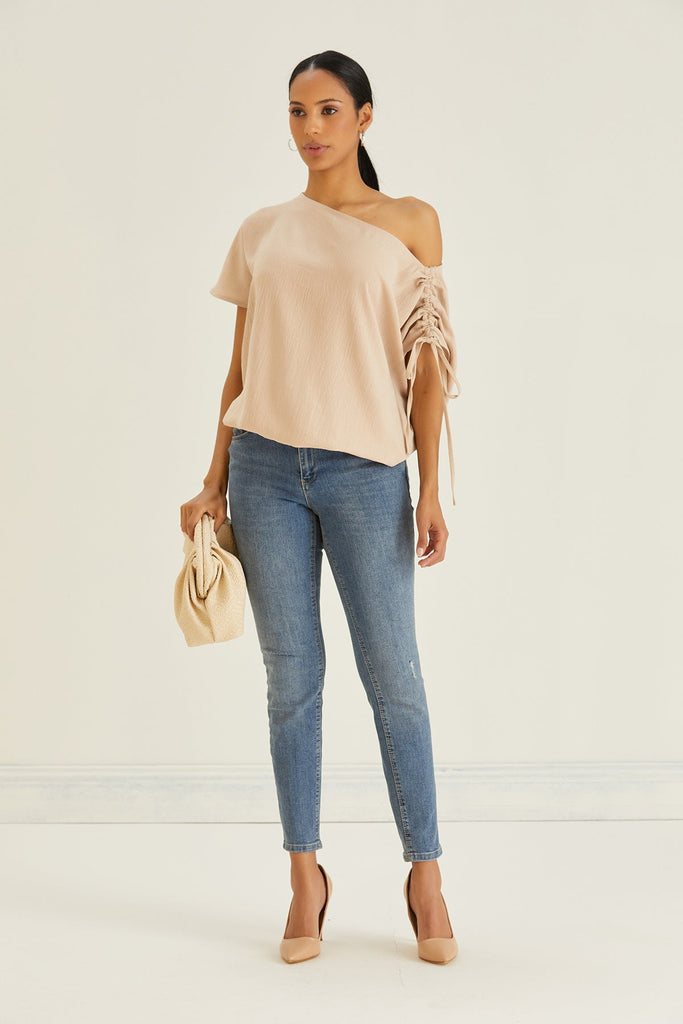 Off Shoulder Oversize Top in Beige - jqwholesale.com