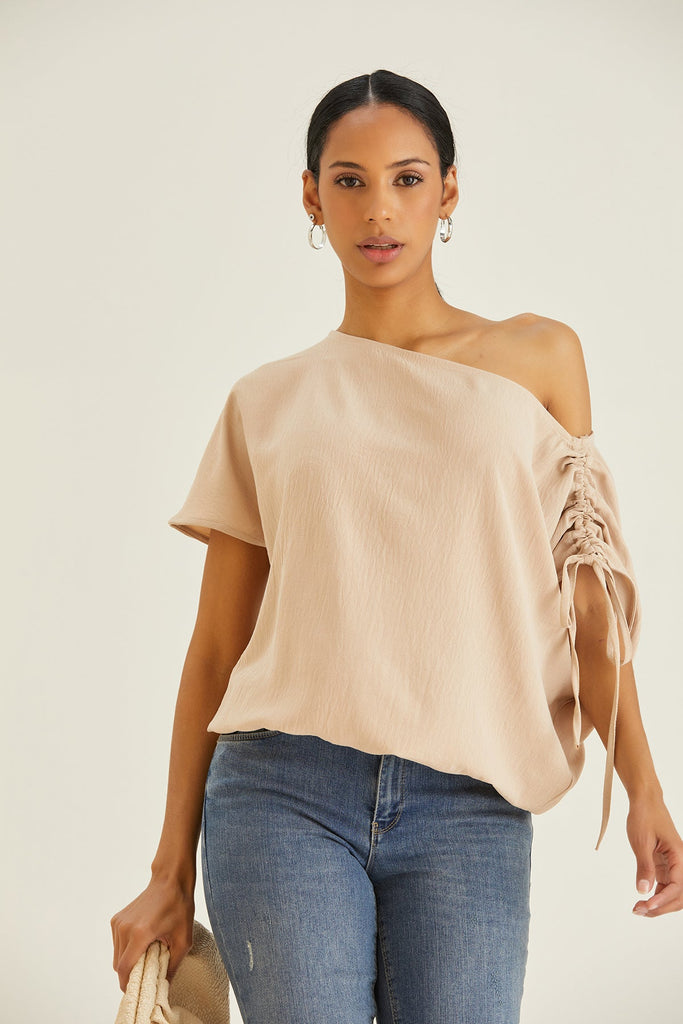 Off Shoulder Oversize Top in Beige - jqwholesale.com