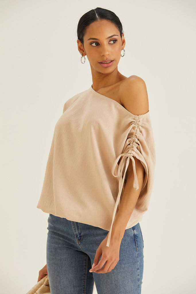 Off Shoulder Oversize Top in Beige - jqwholesale.com