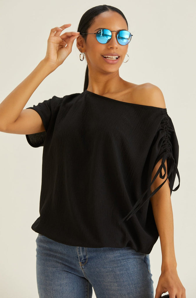 Off Shoulder Oversize Top in Black - jqwholesale.com