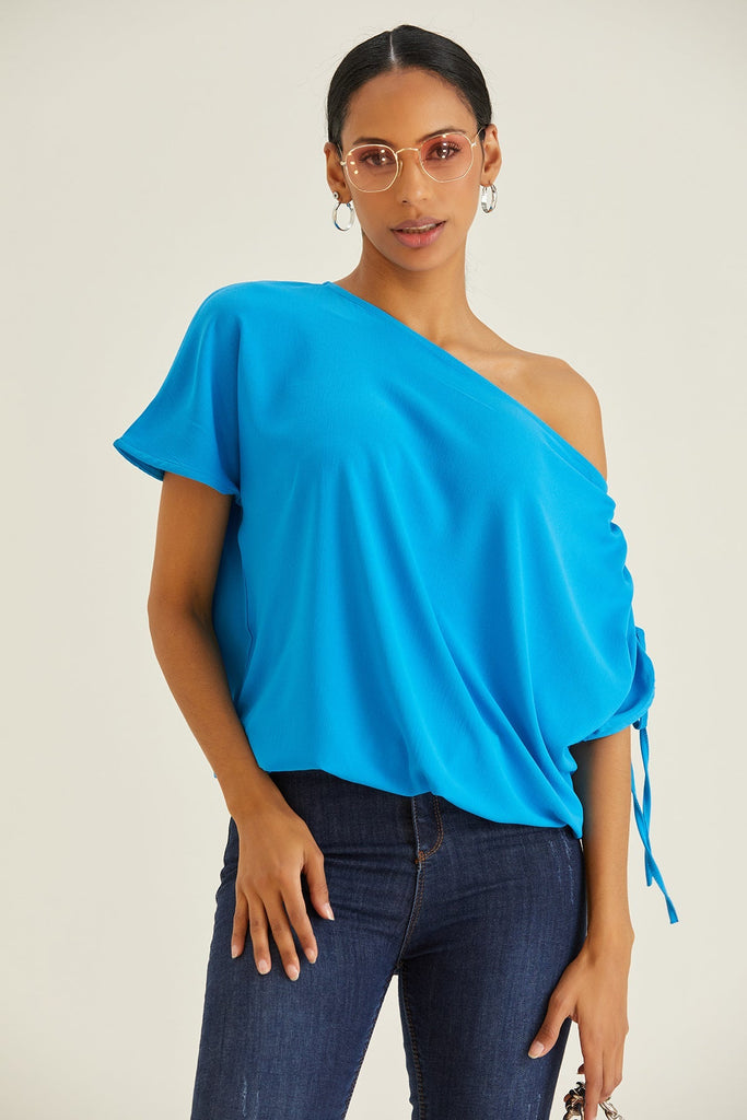 Off Shoulder Oversize Top in Blue - jqwholesale.com