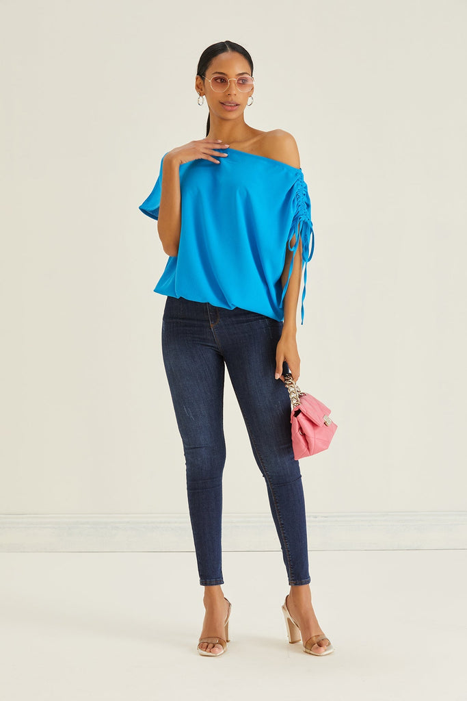 Off Shoulder Oversize Top in Blue - jqwholesale.com