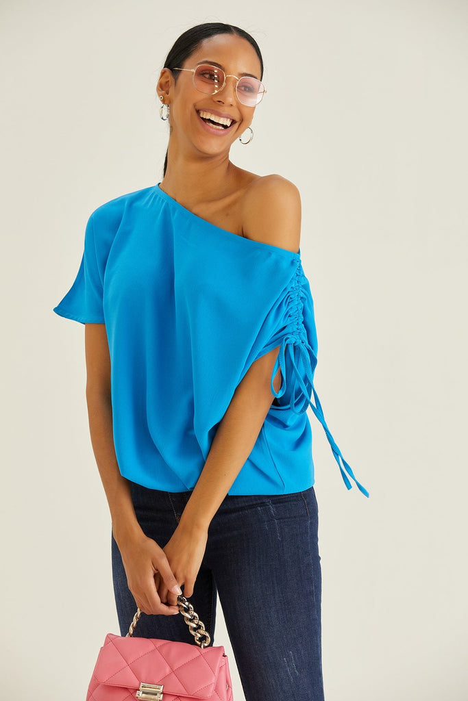 Off Shoulder Oversize Top in Blue - jqwholesale.com