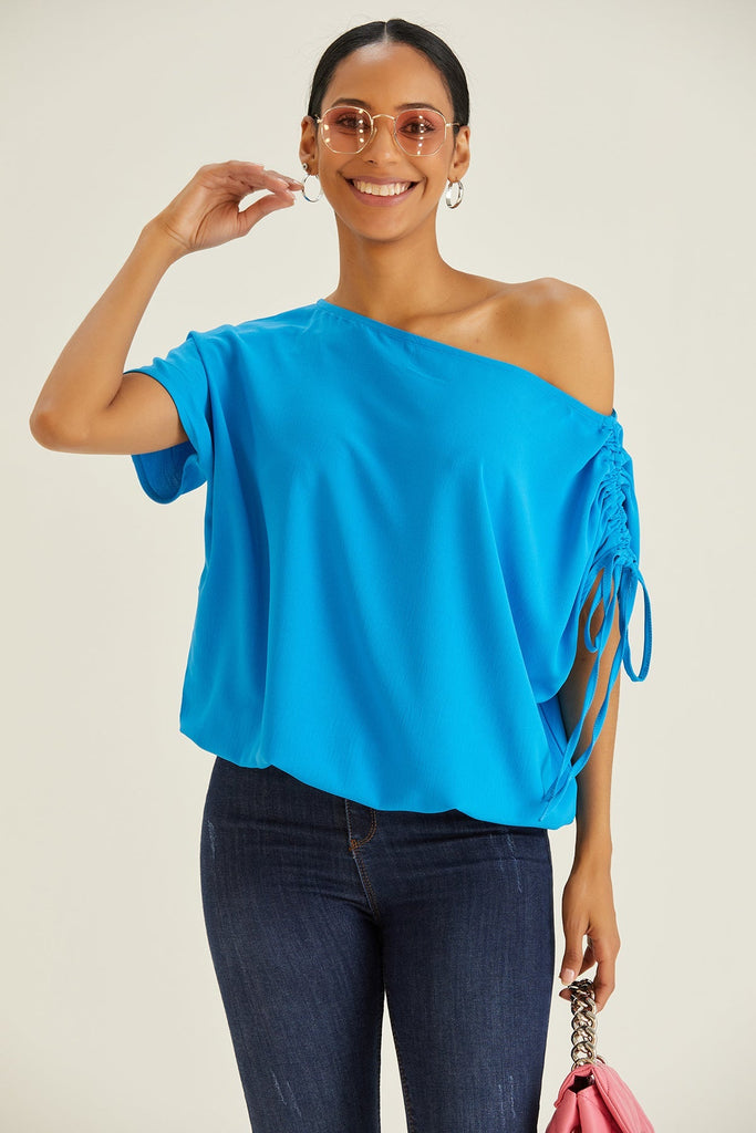 Off Shoulder Oversize Top in Blue - jqwholesale.com