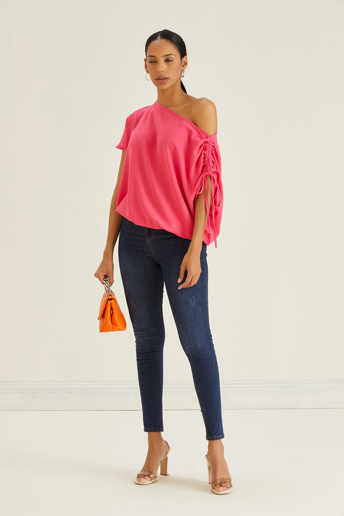 Off Shoulder Oversize Top in Pink - jqwholesale.com