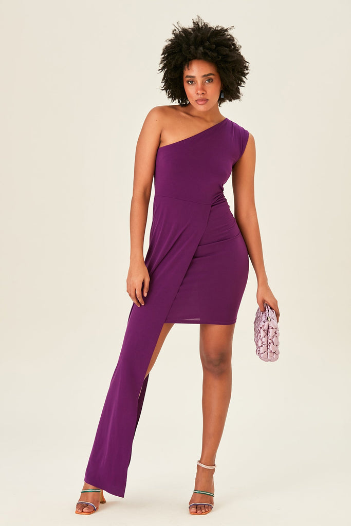 One Shoulder Mini Dress in Purple (PRE-ORDER) - jqwholesale.com