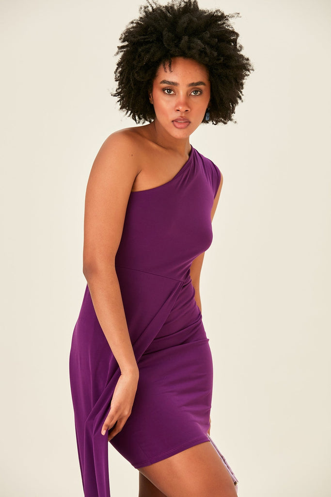 One Shoulder Mini Dress in Purple (PRE-ORDER) - jqwholesale.com