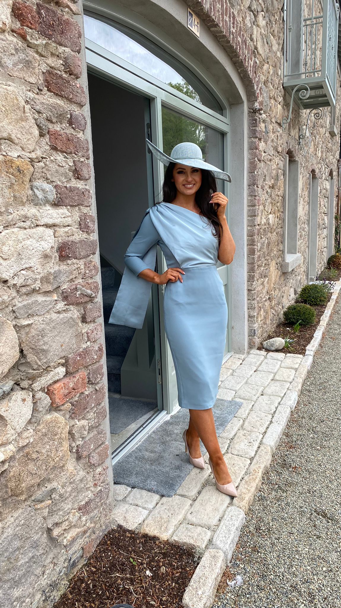 One Shoulder Wedding Guest Dress in Sage Blue - Main Image