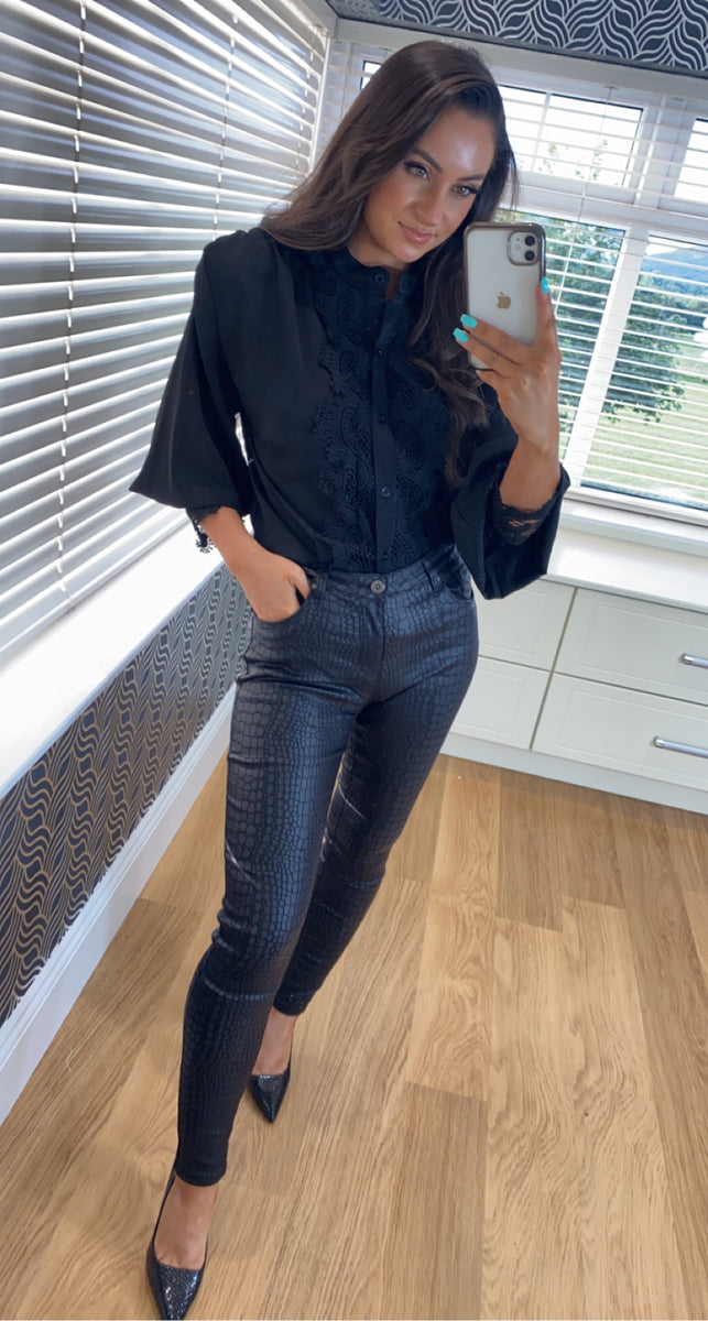 Toxic Black Snake Leather look Skinny Jeans – Kirsty’s Kloset