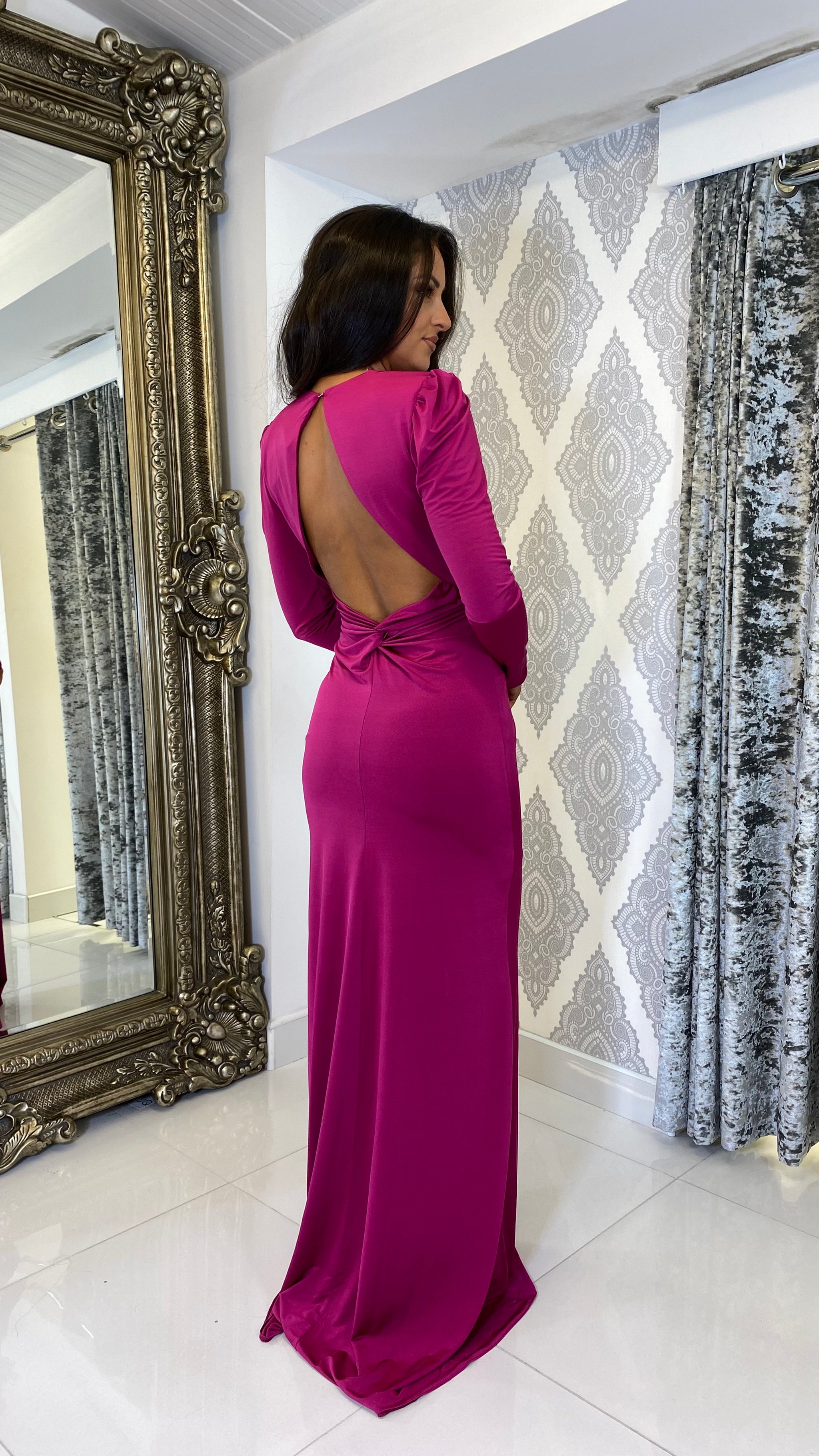 Magenta Long Sleeve Backless Maxi Dress – Kirsty's Kloset
